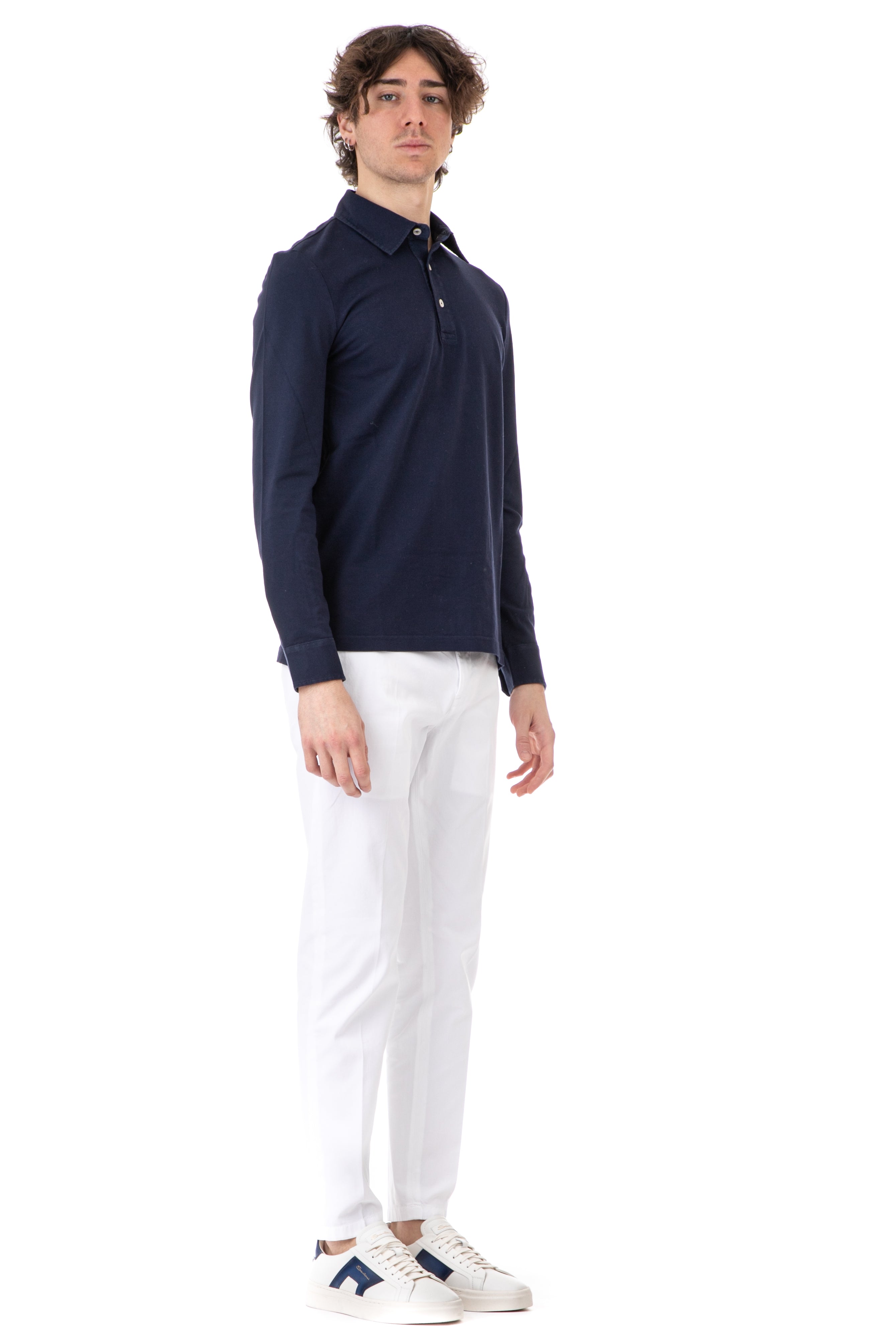 Long sleeve pique cotton polo shirt