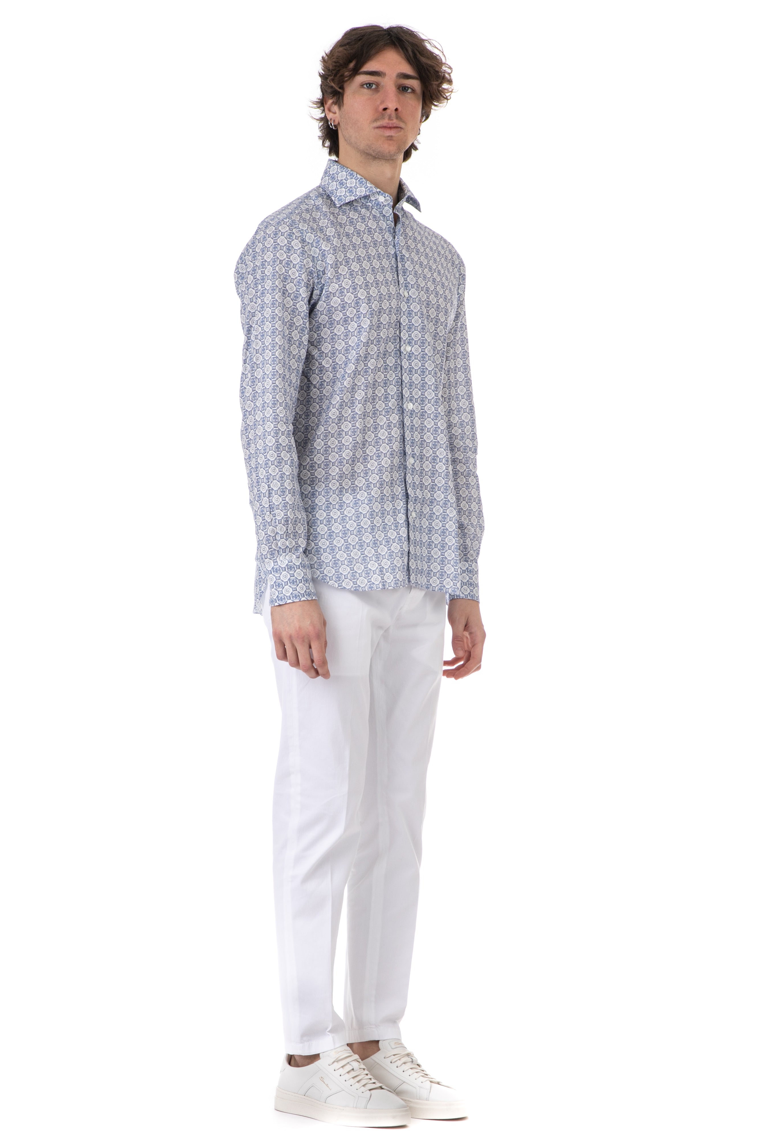 Dandylife geometric patterned cotton-linen shirt