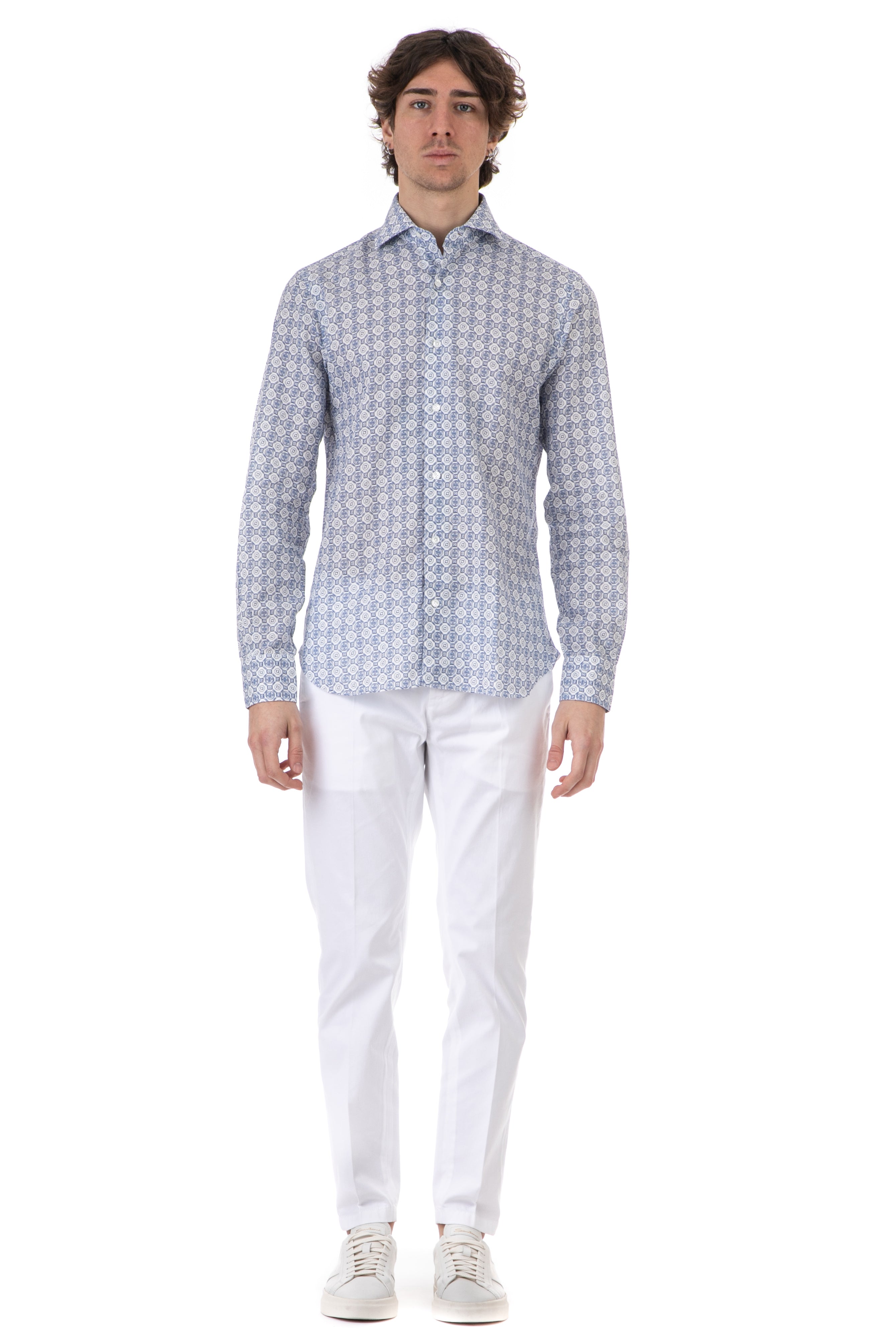 Dandylife geometric patterned cotton-linen shirt