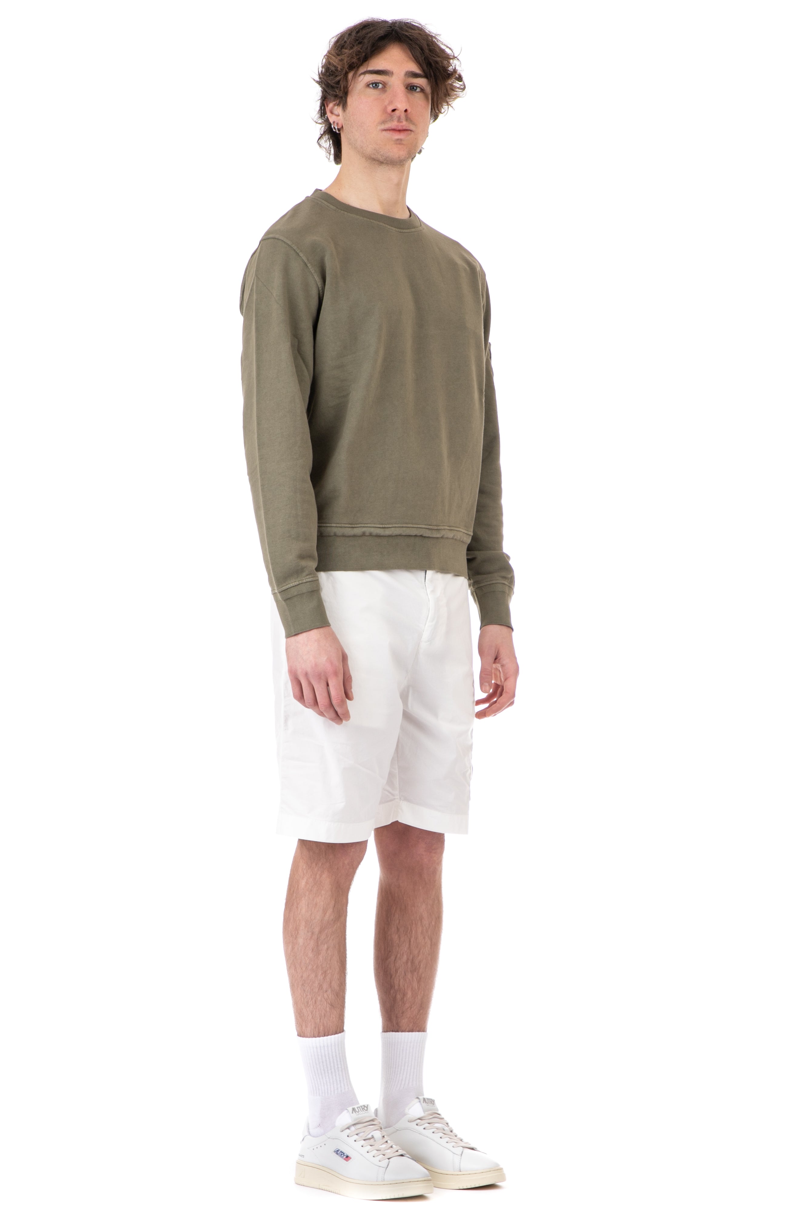 Crew-neck sweatshirt in resist dyed cotton