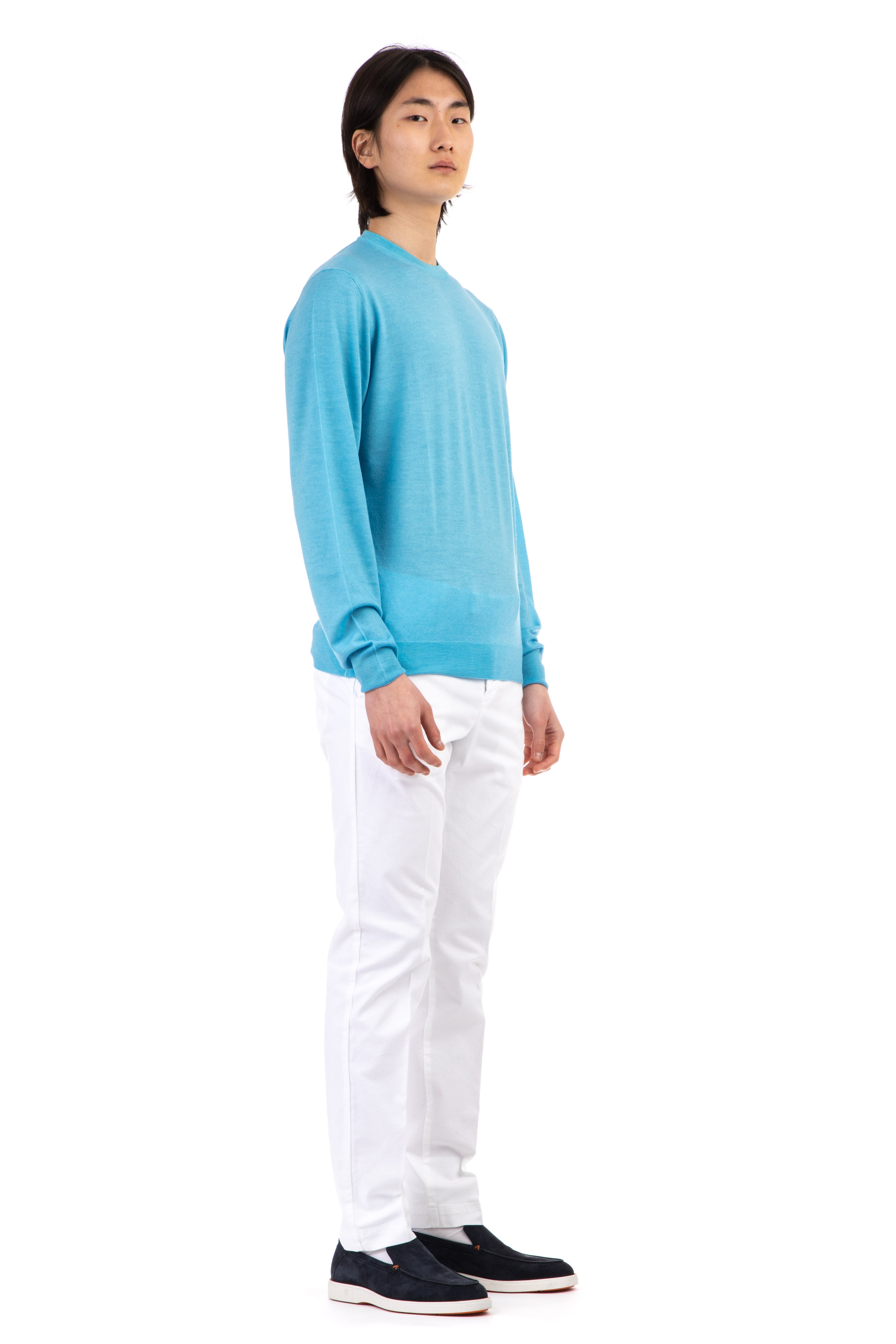 Crew neck sweater in watercolor dyed super 140's extrafine wool