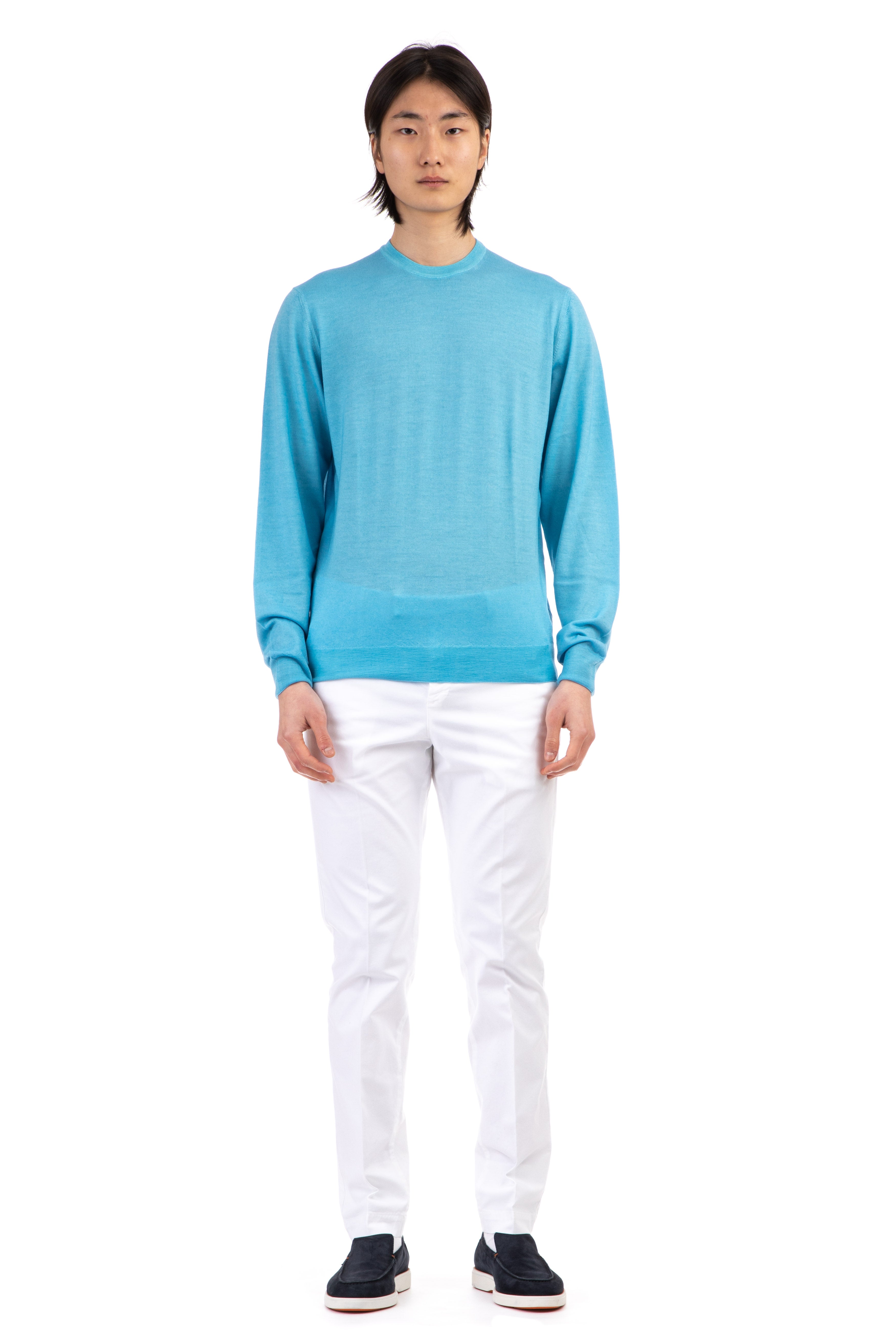 Crew neck sweater in watercolor dyed super 140's extrafine wool