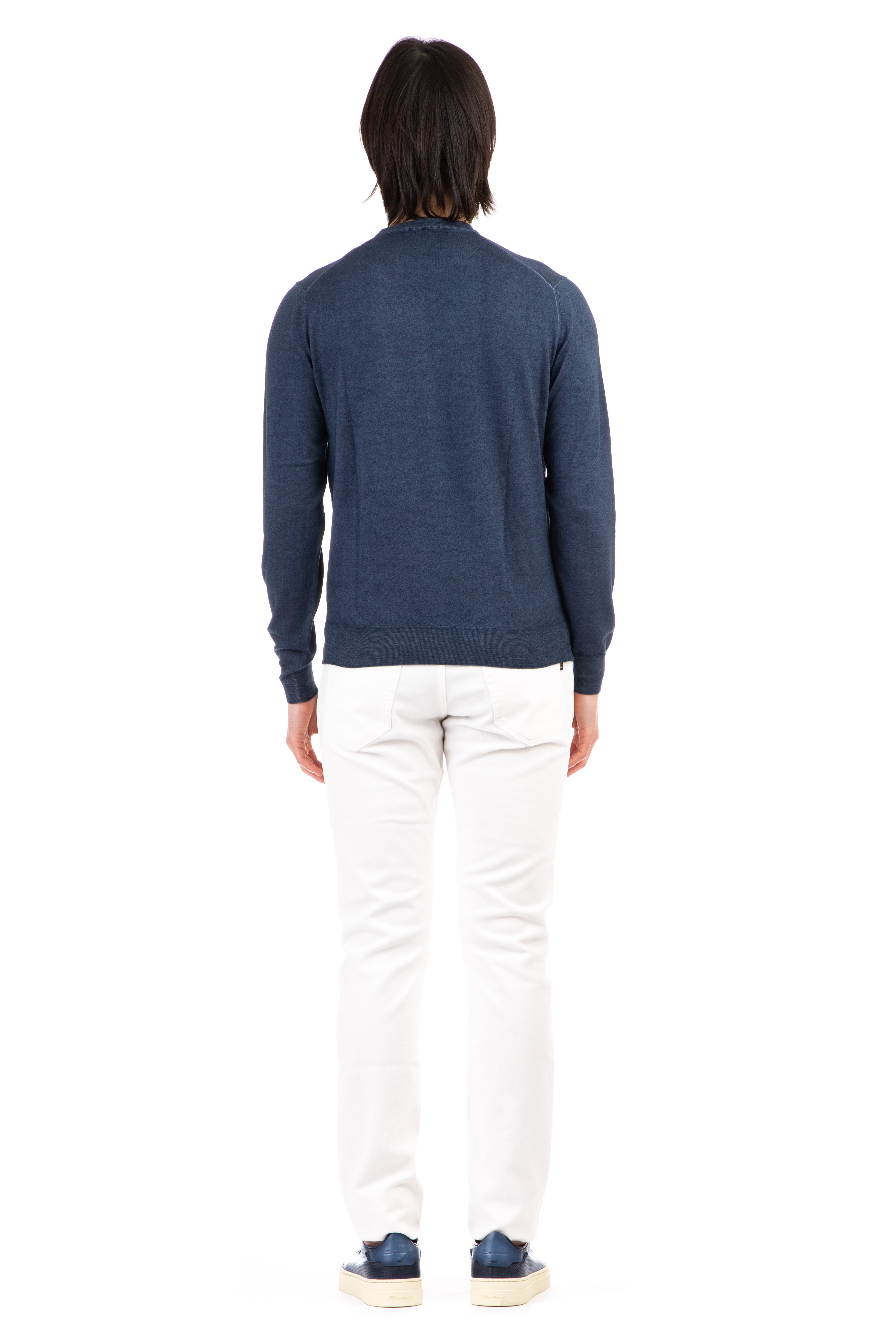 Crew-neck sweater in watercolor dyed super 140's extrafine wool