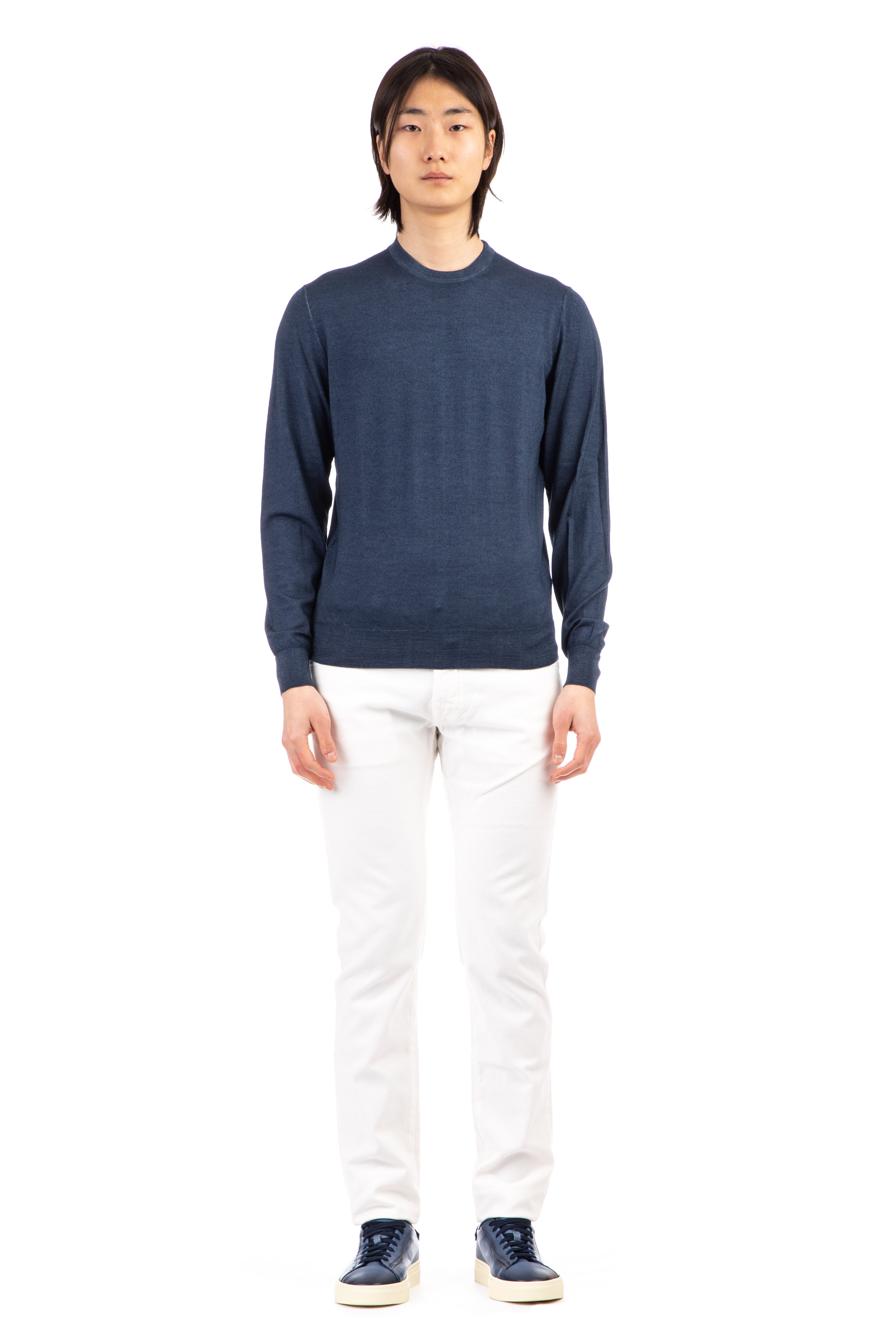 Crew-neck sweater in watercolor dyed super 140's extrafine wool