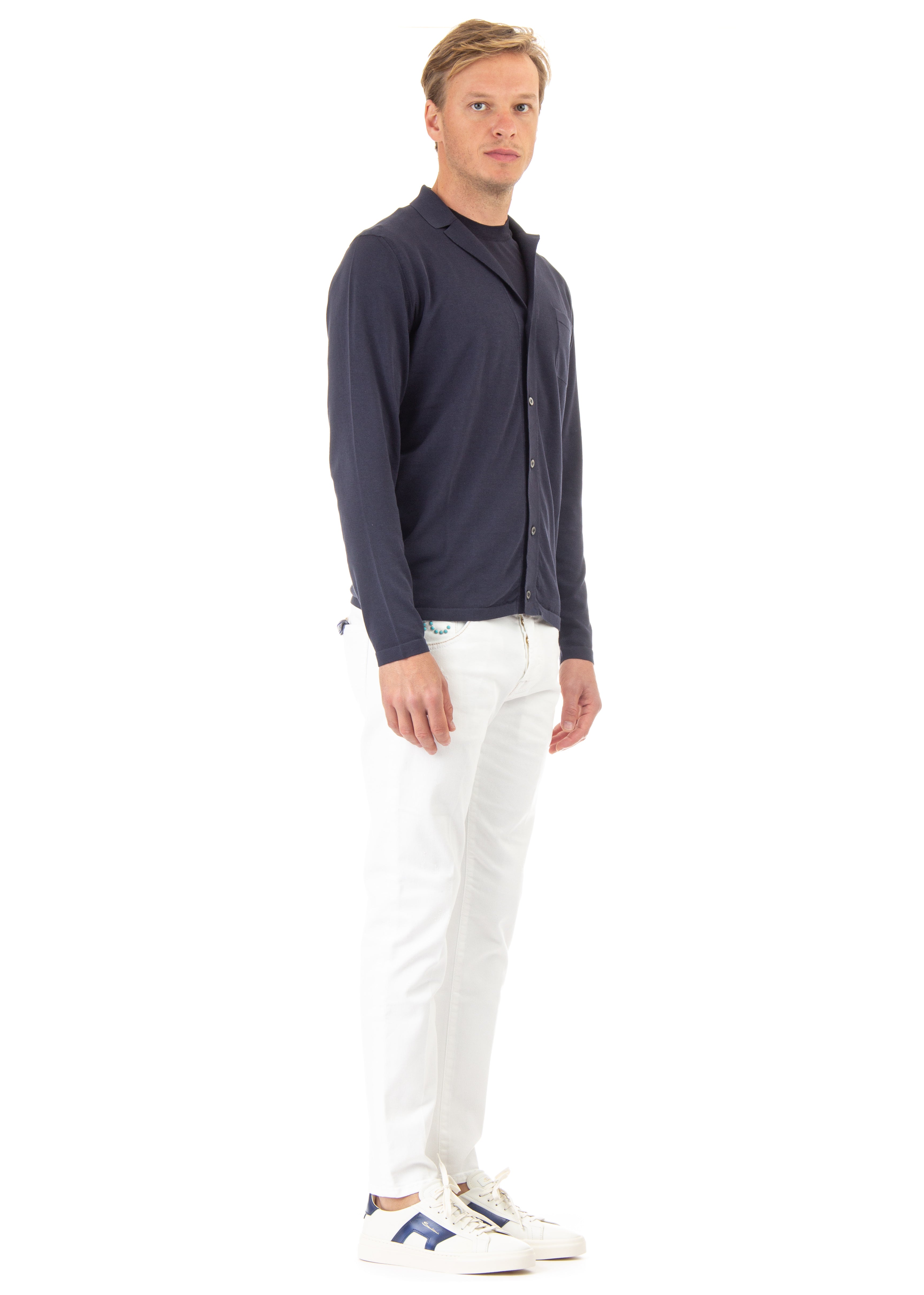 Bowling collar cotton cardigan