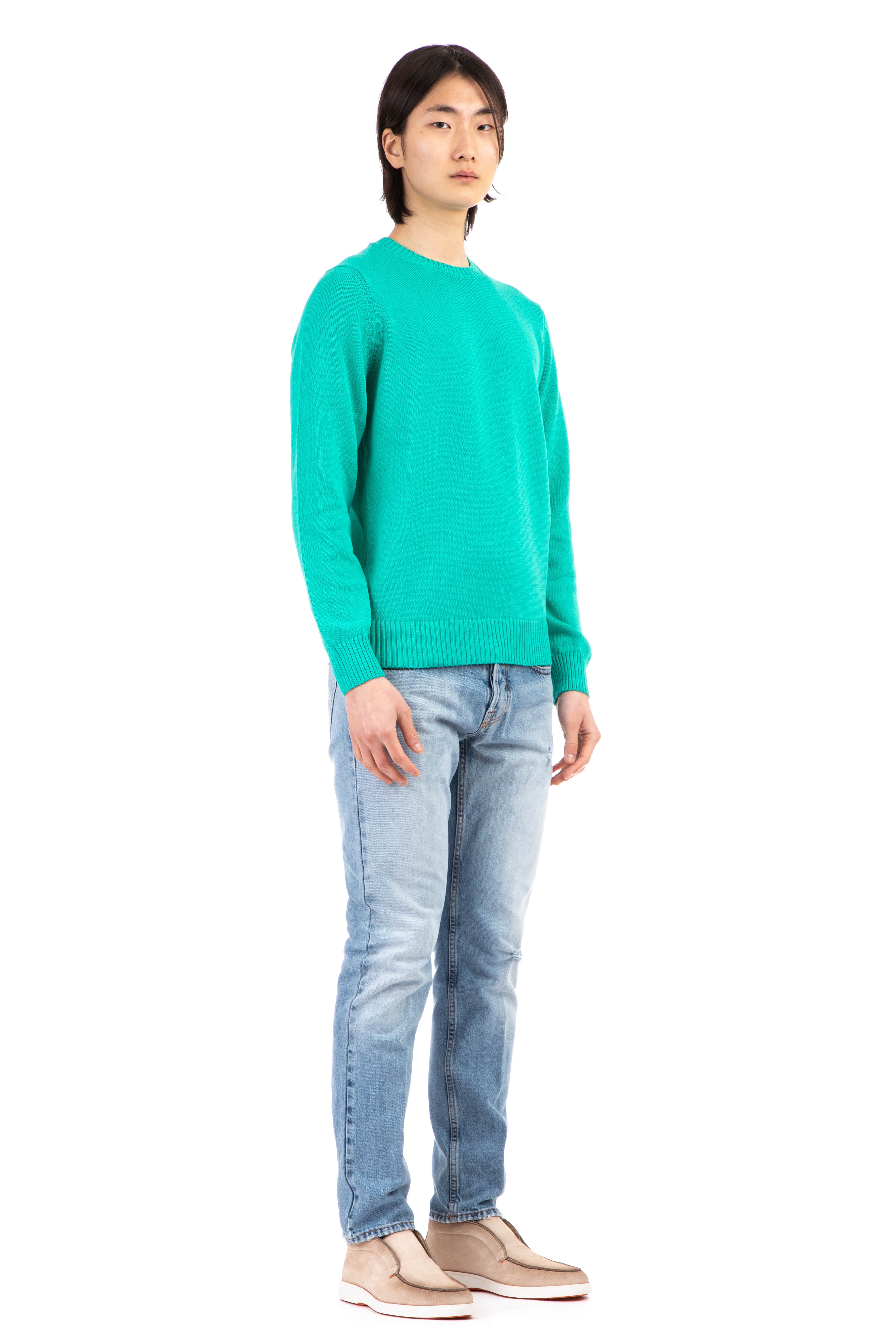 Crew-neck sweater in 5 gauge cotton