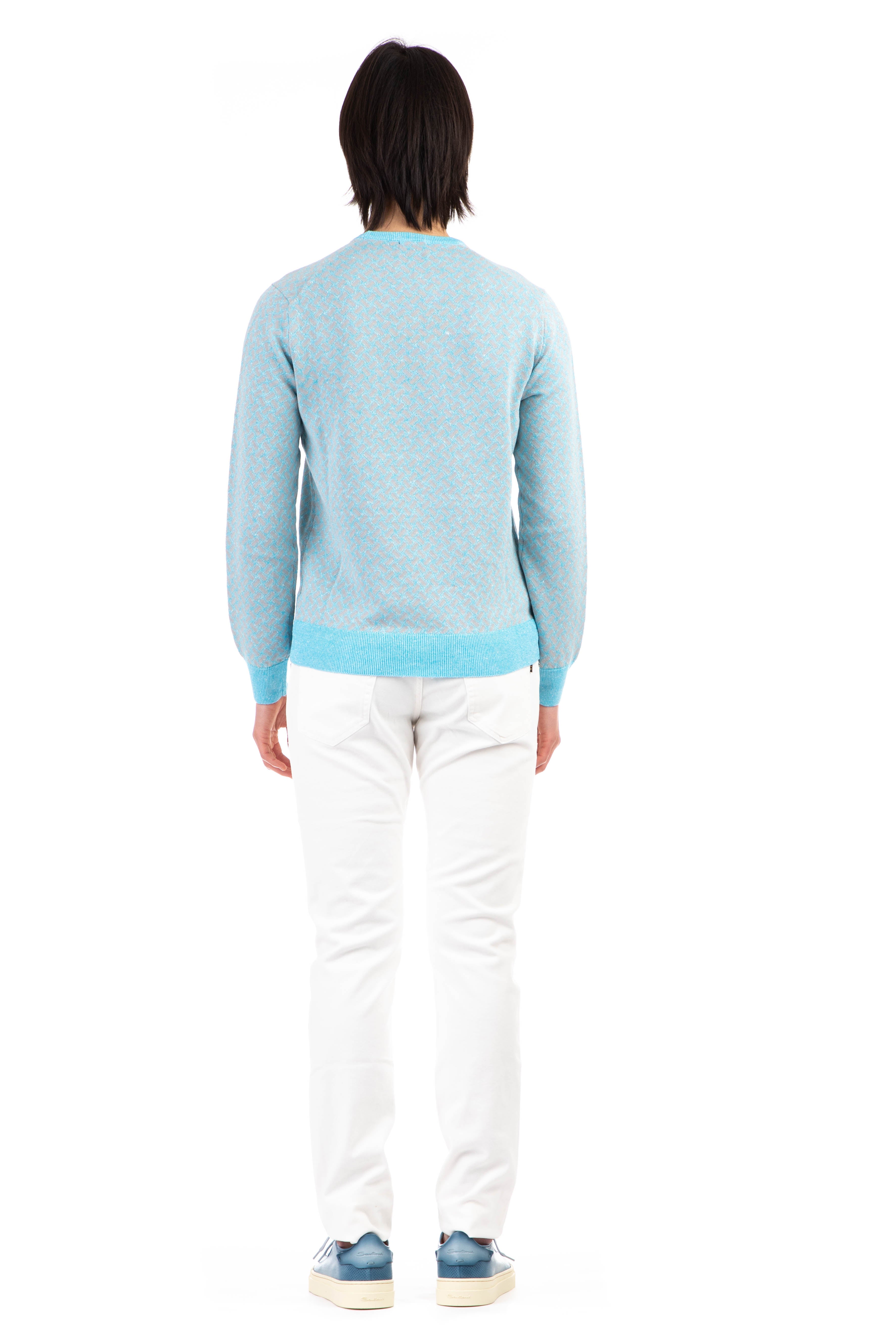 Crew-neck sweater in biscuit-patterned cotton-linen