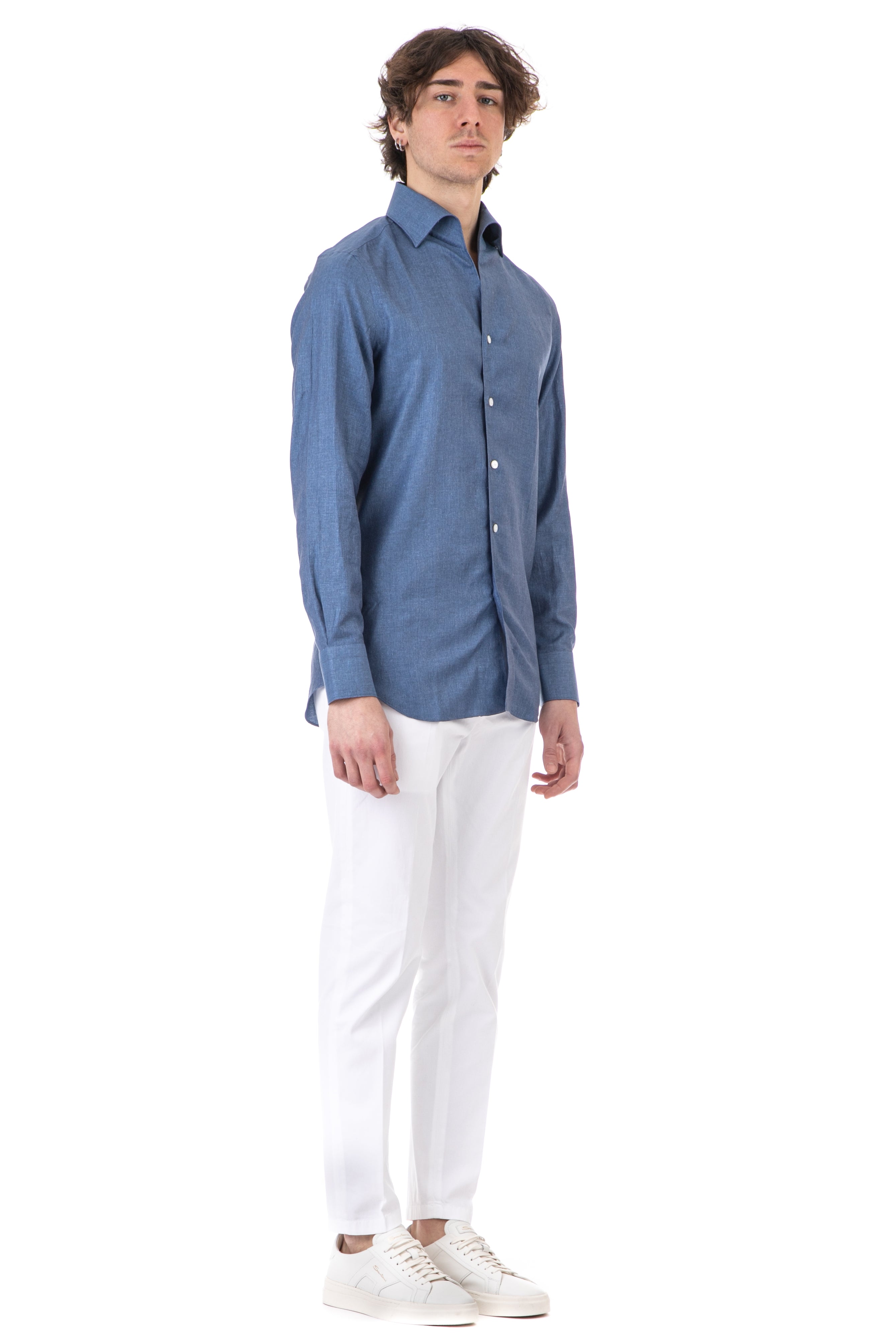 Tailored shirt in Carlo Riva cotton-linen with Ustica collar