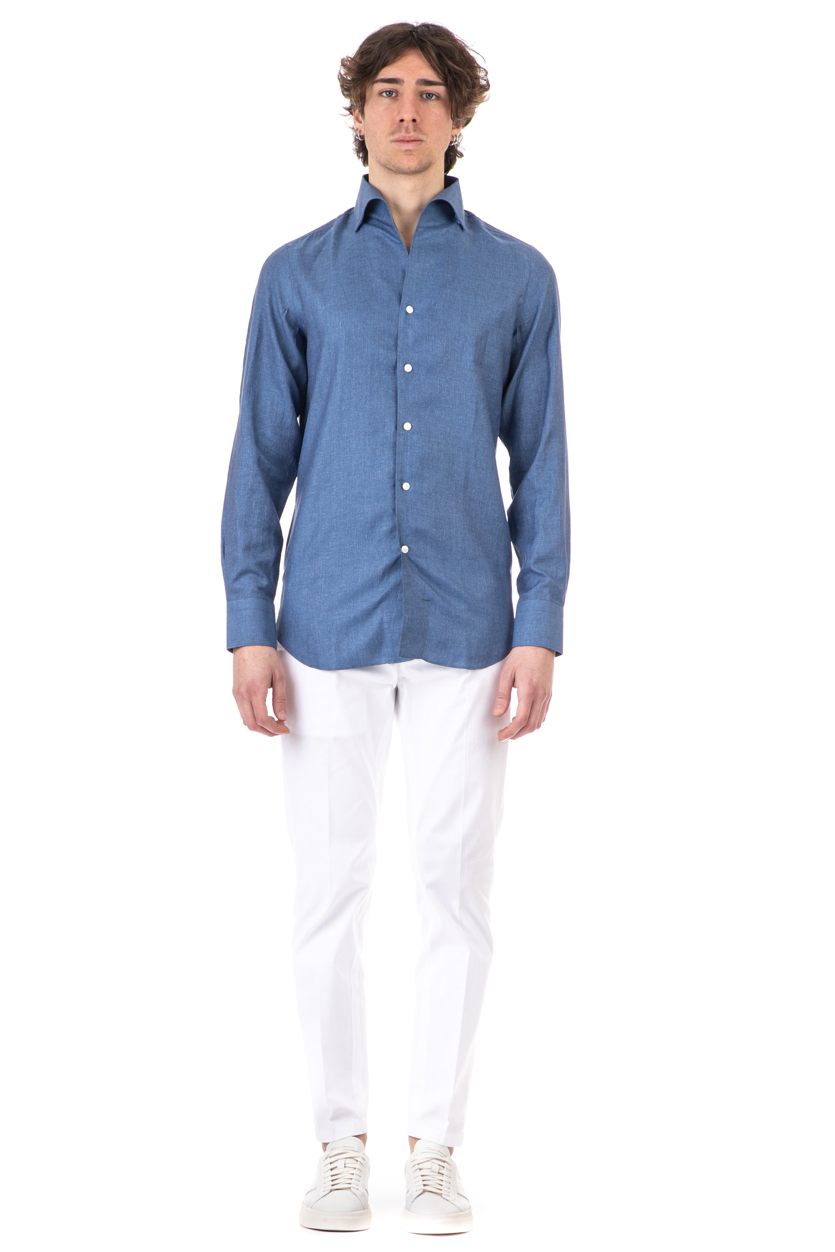 Tailored shirt in Carlo Riva cotton-linen with Ustica collar