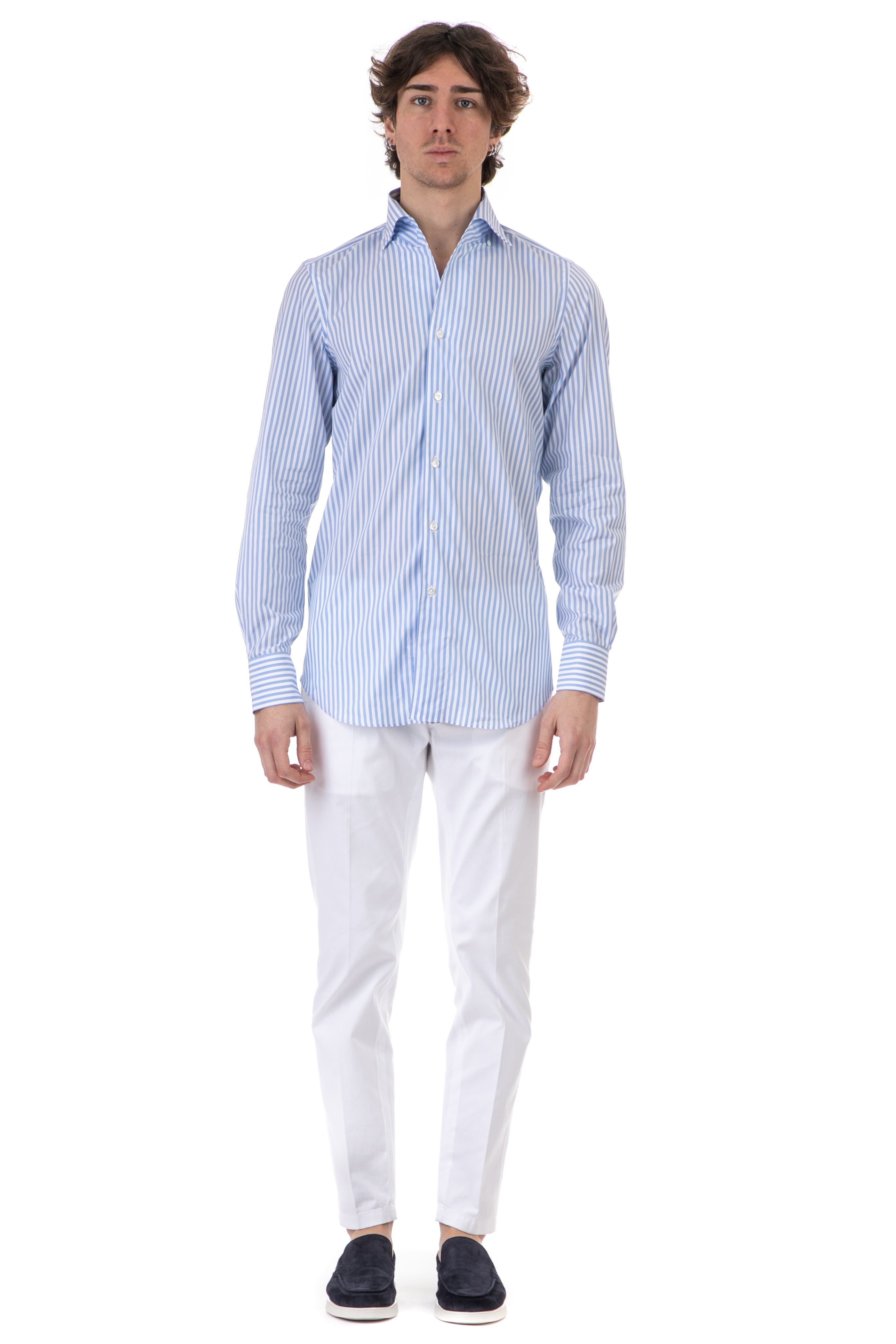 Tailored shirt in cotton-linen with ustica collar