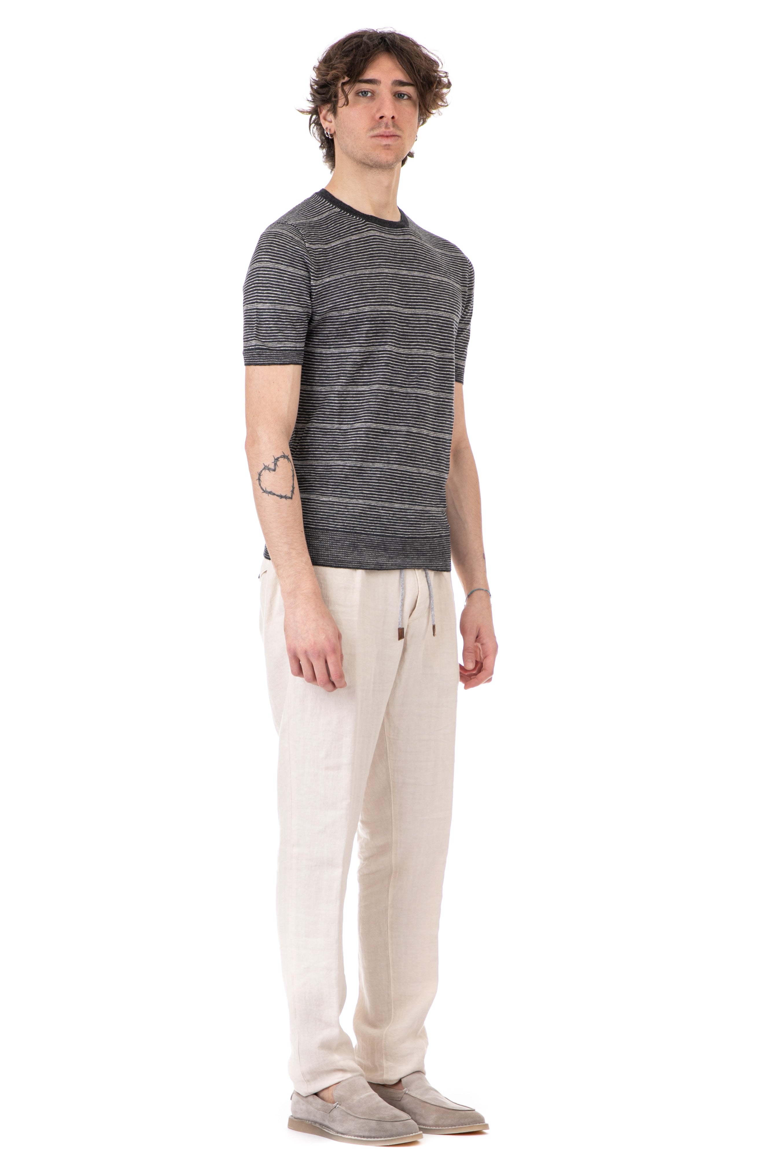 Horizontal striped linen T-shirt