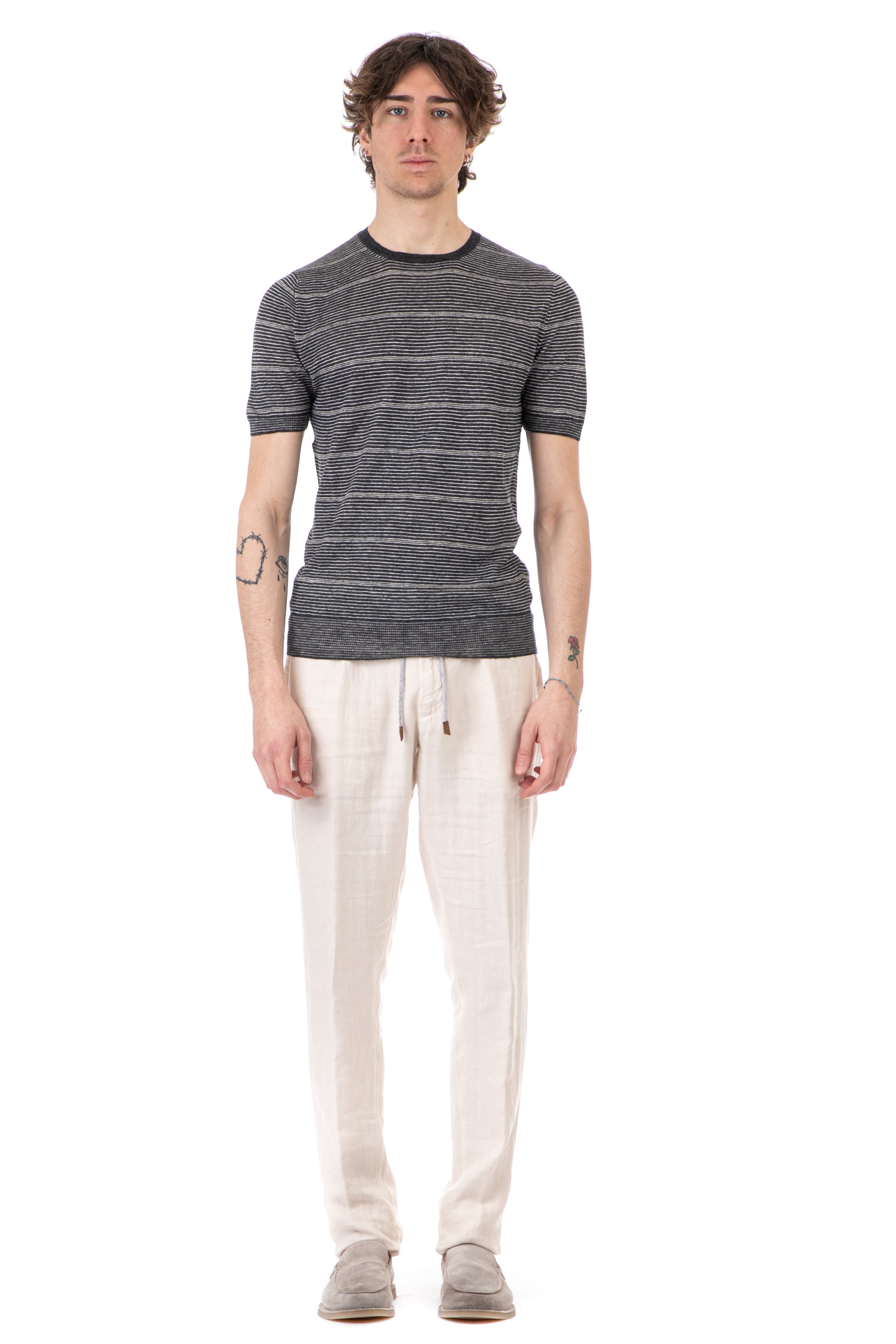 Horizontal striped linen T-shirt