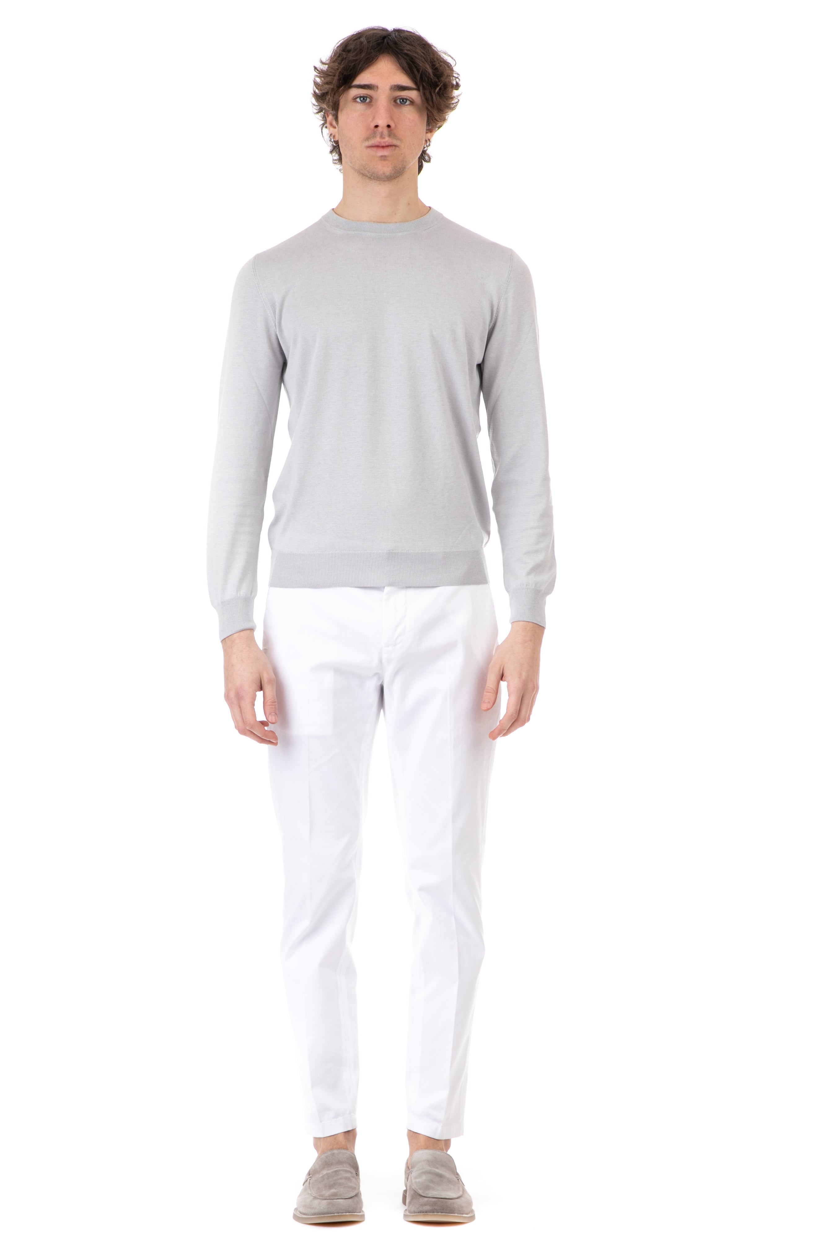 Crew-neck sweater in cotton-silk