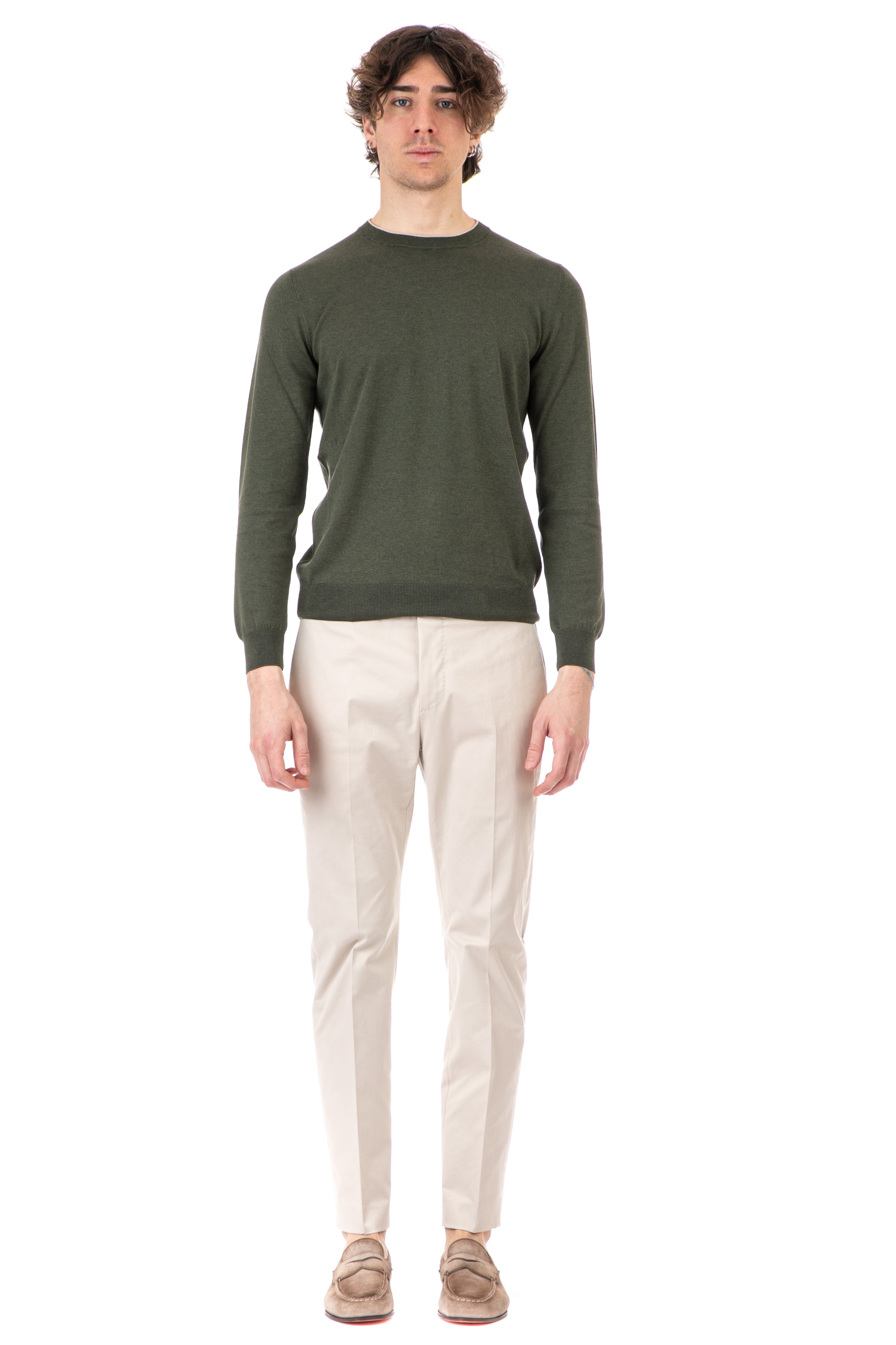 Crew-neck sweater in cotton-silk