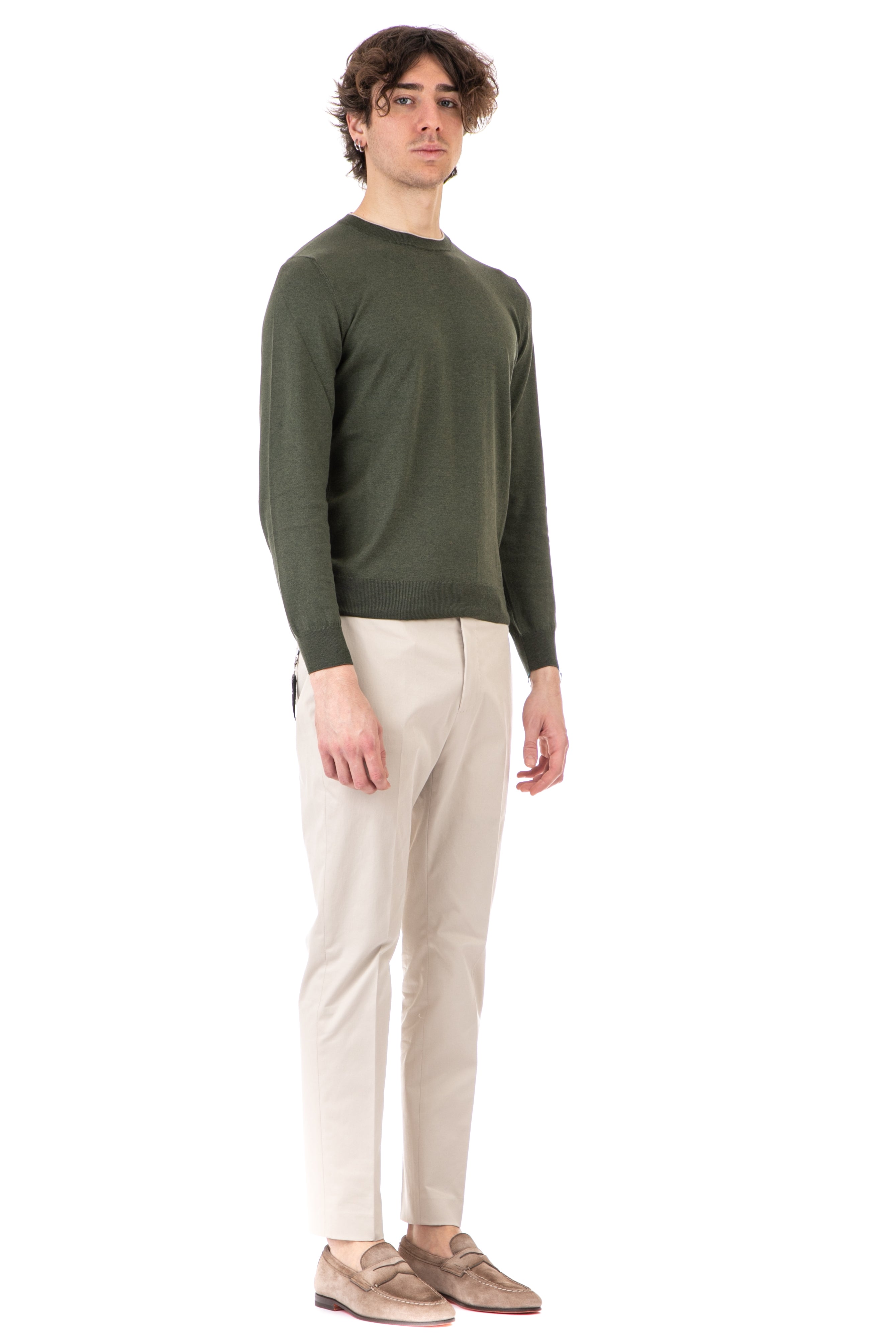 Crew-neck sweater in cotton-silk