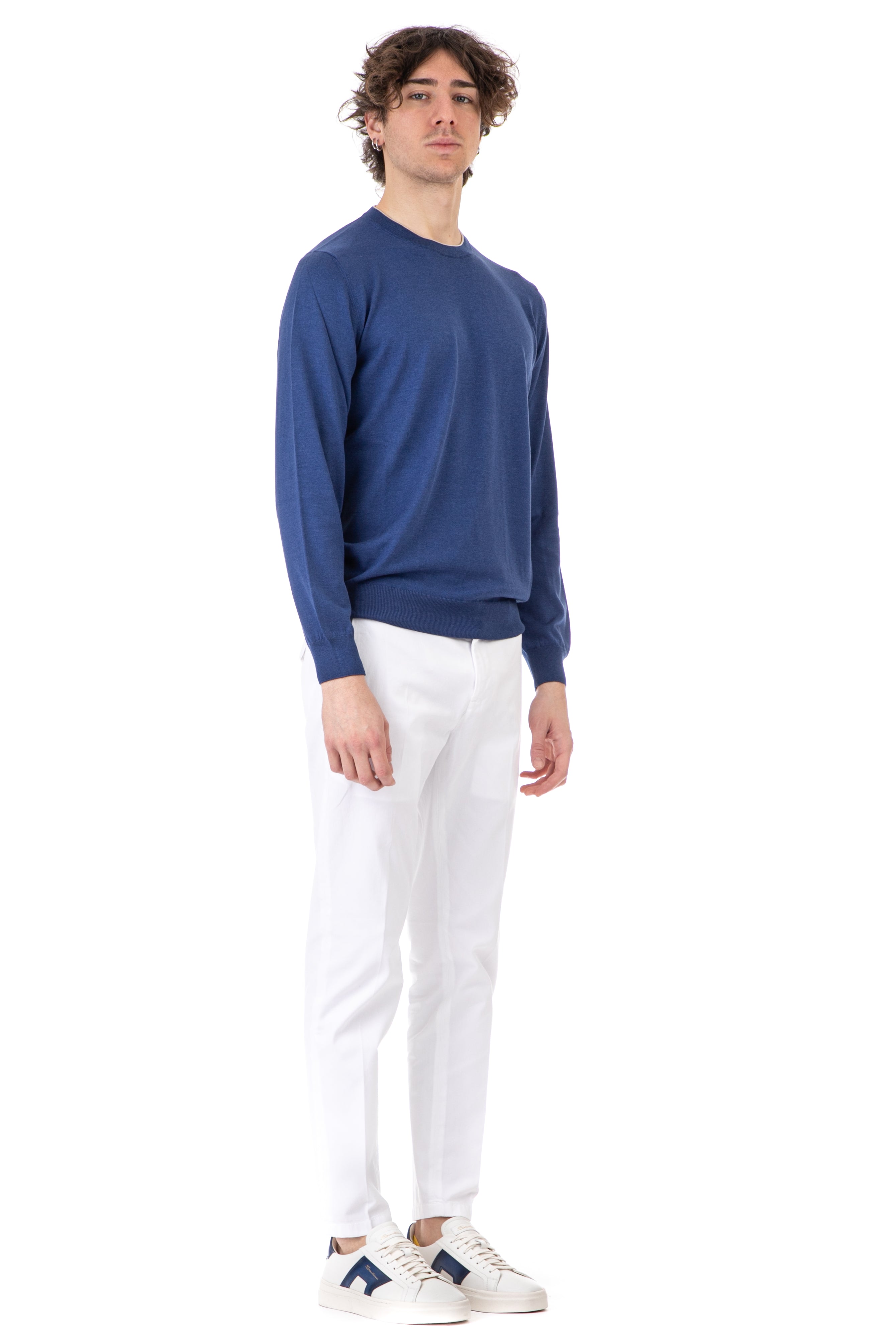 Crew-neck sweater in cotton-silk