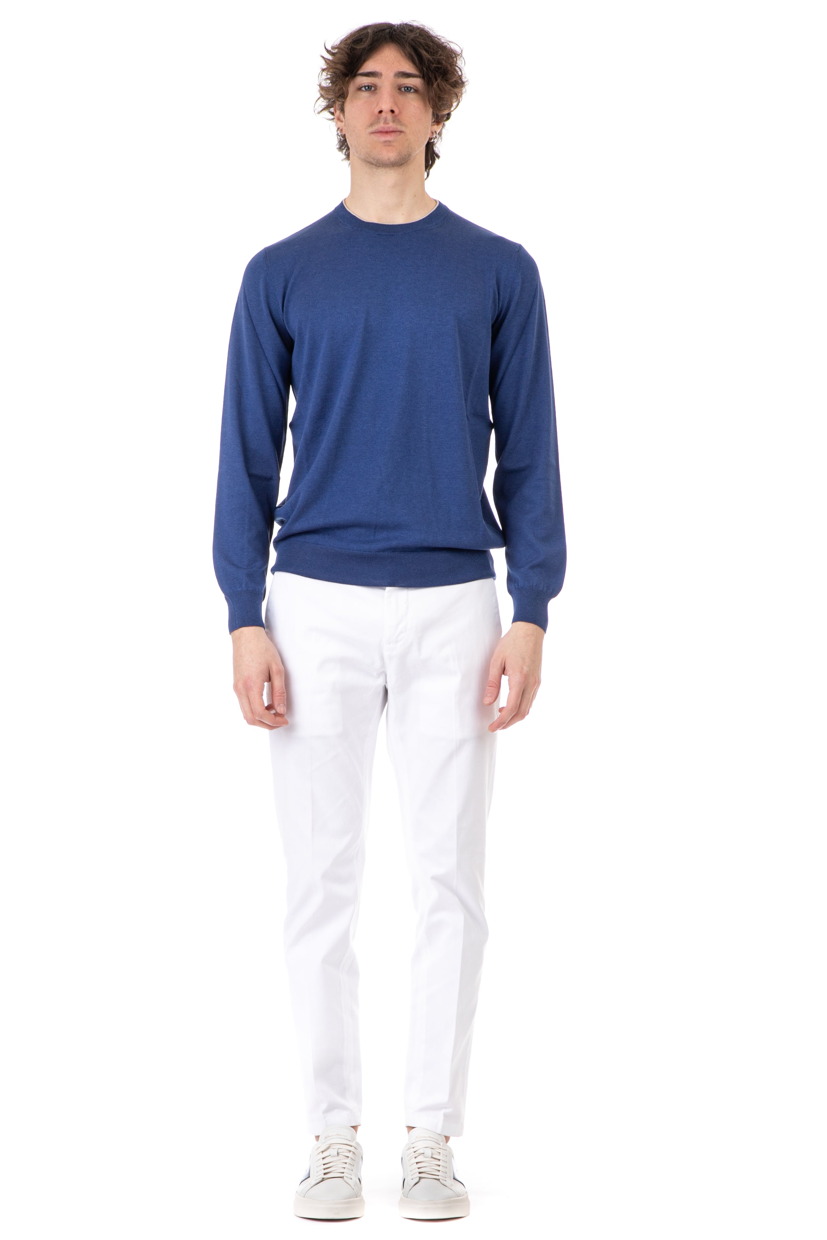 Crew-neck sweater in cotton-silk