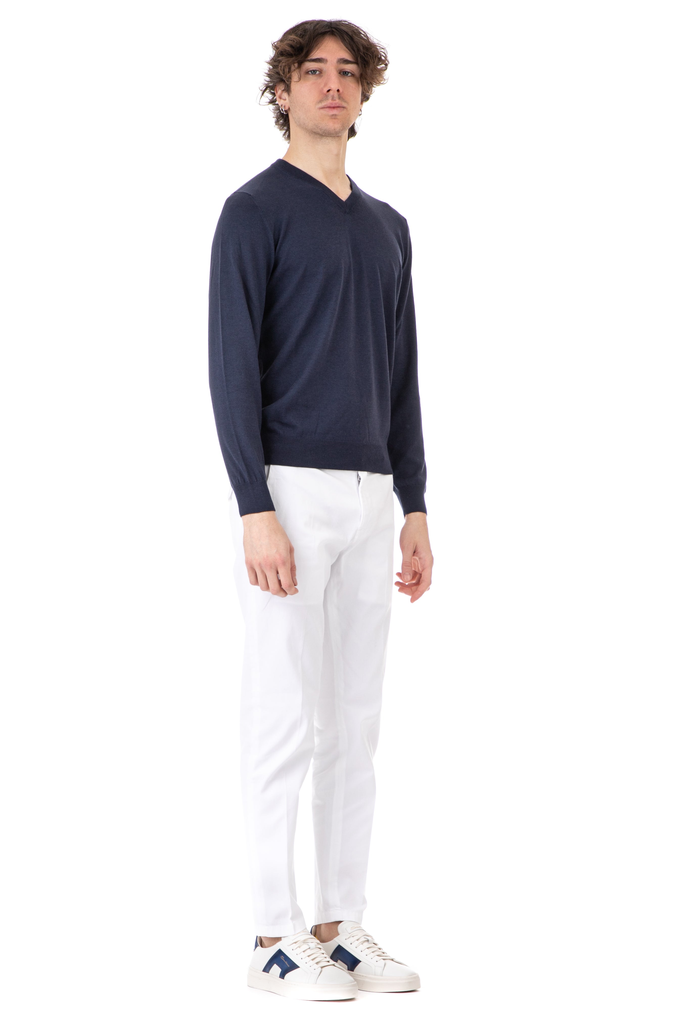 V-neck sweater in cotton-silk