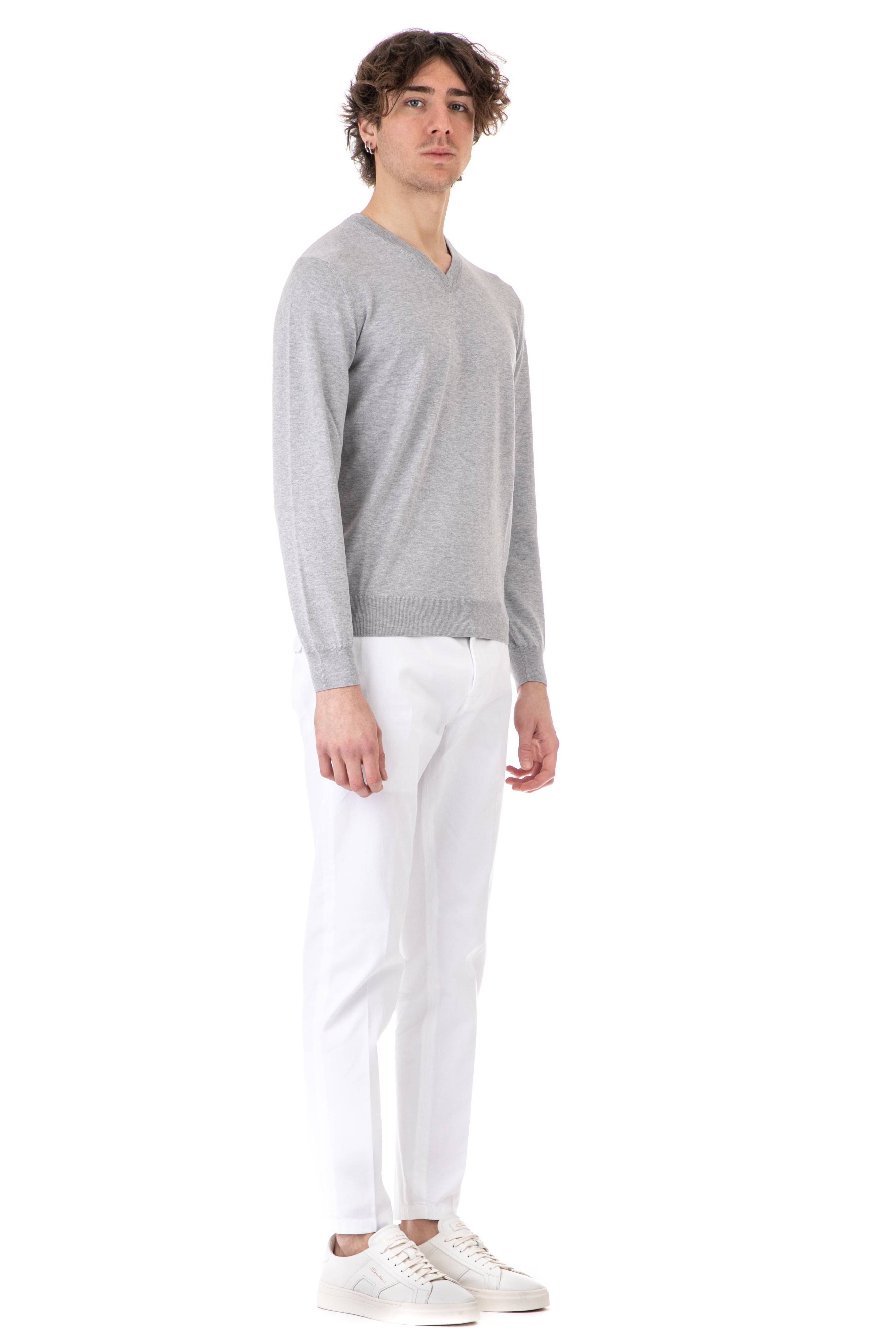 V-neck sweater in cotton-silk