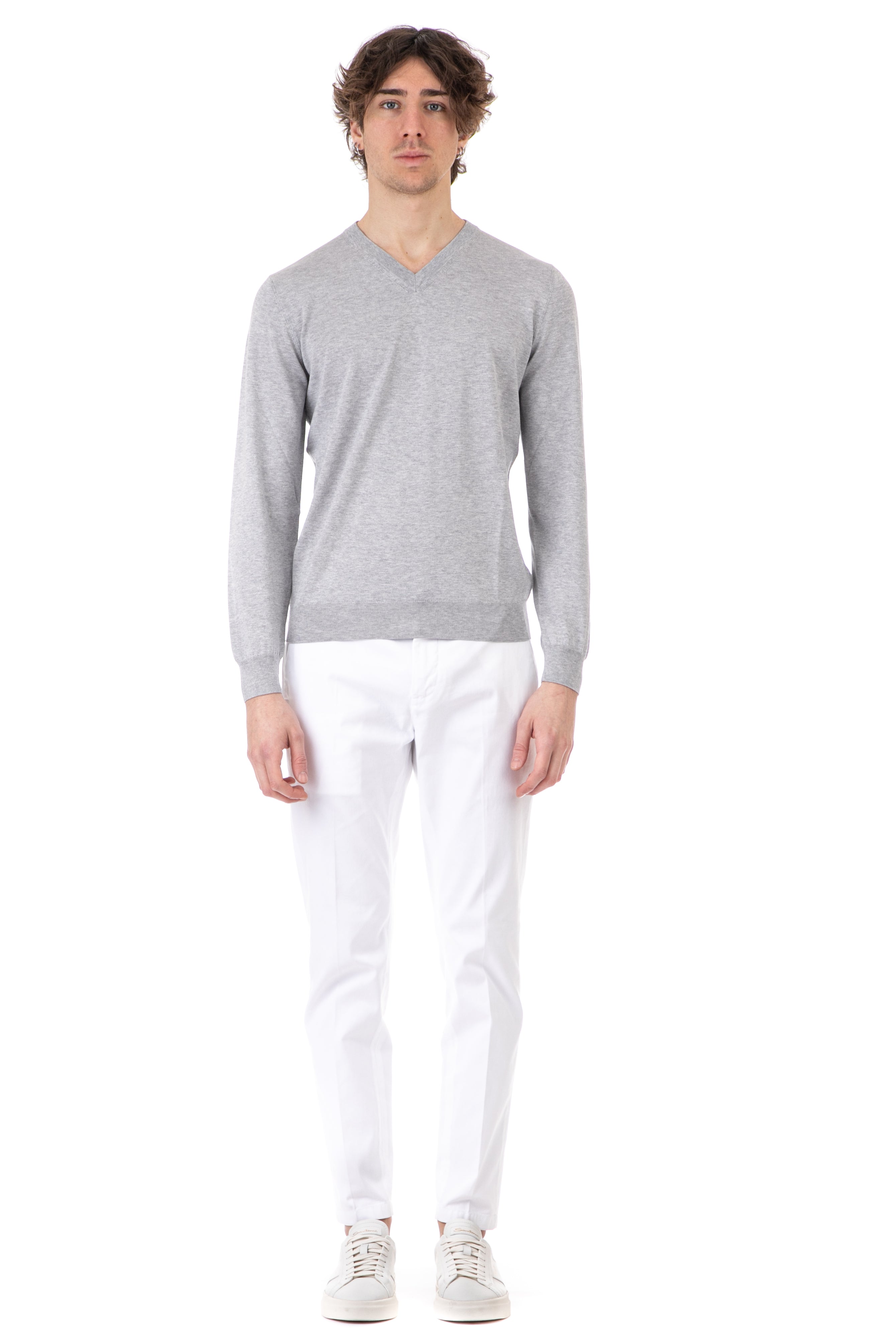 V-neck sweater in cotton-silk