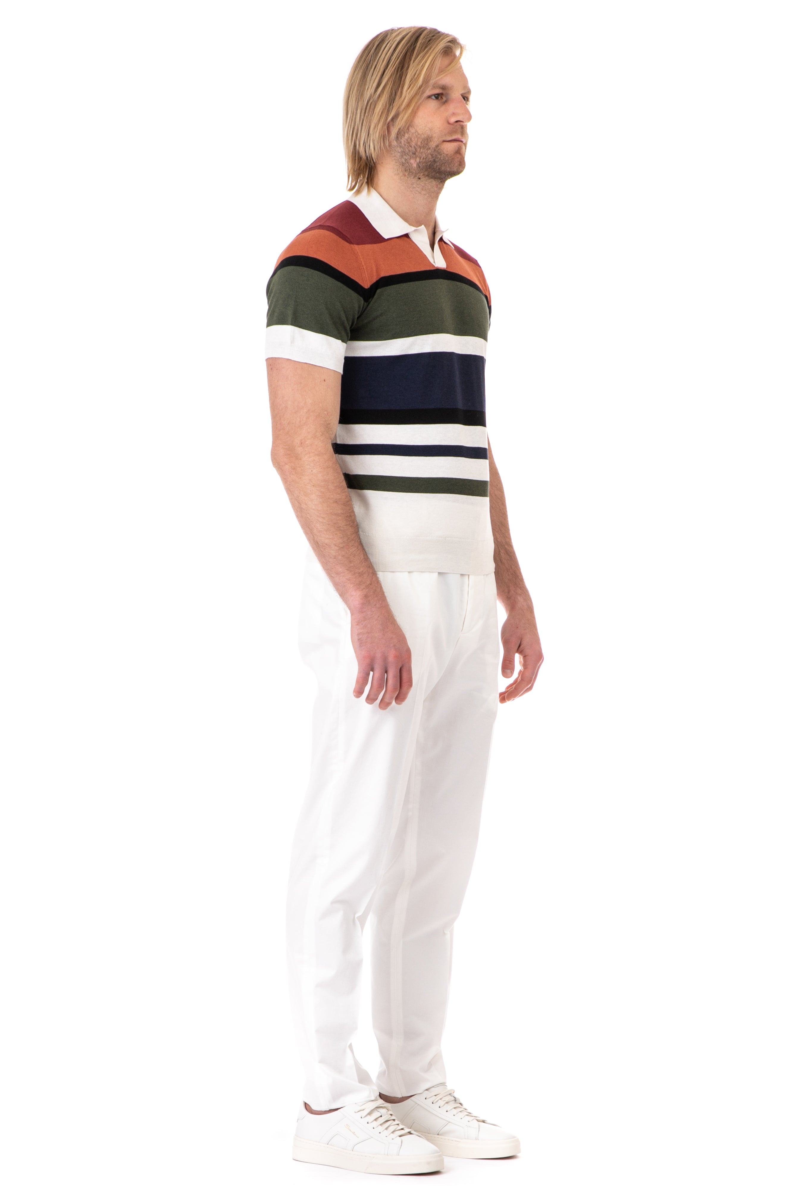 Multicolor striped cotton-silk polo shirt