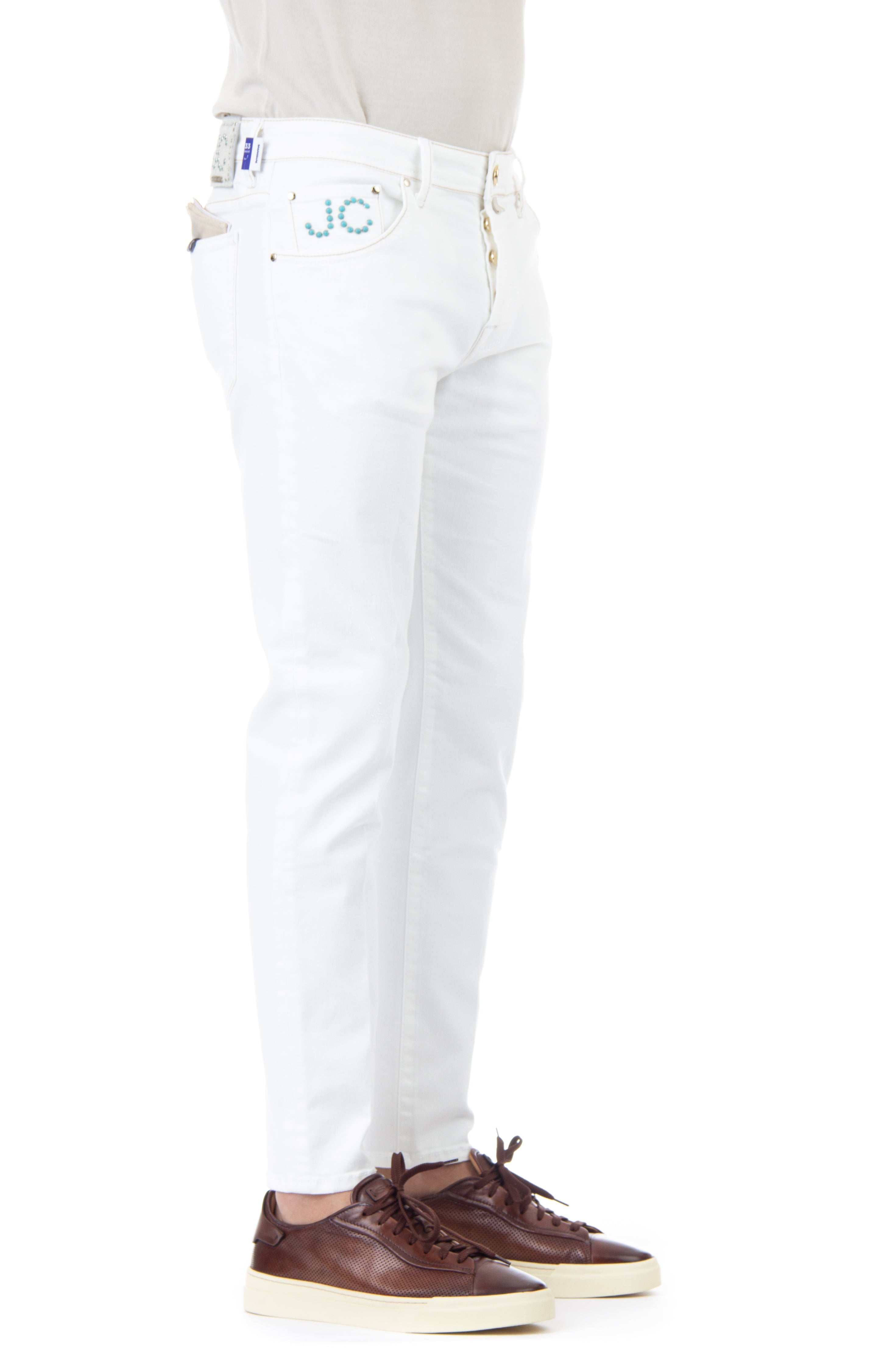 Scott fit white jeans with turquoise inlays