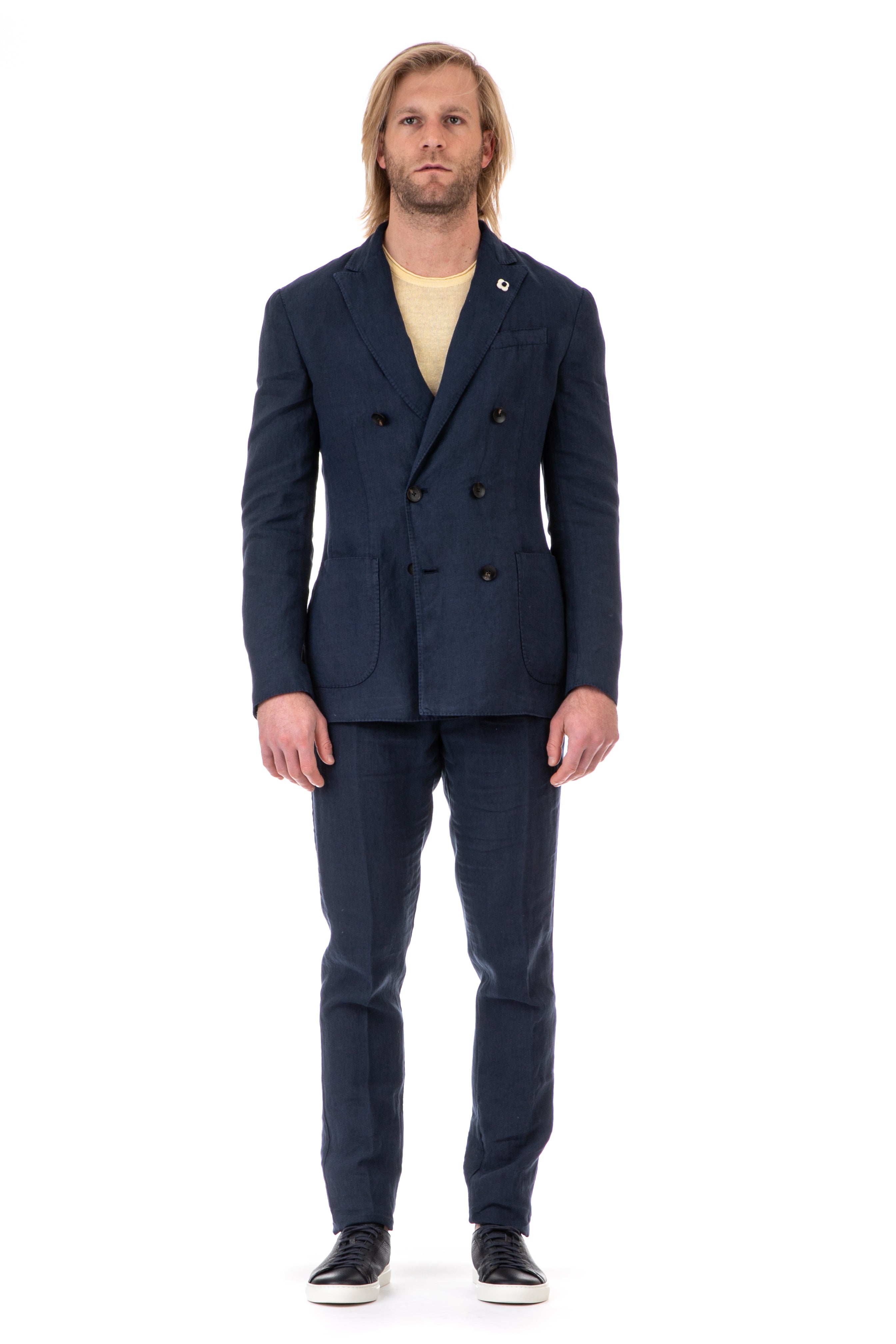 Double-breasted linen suit