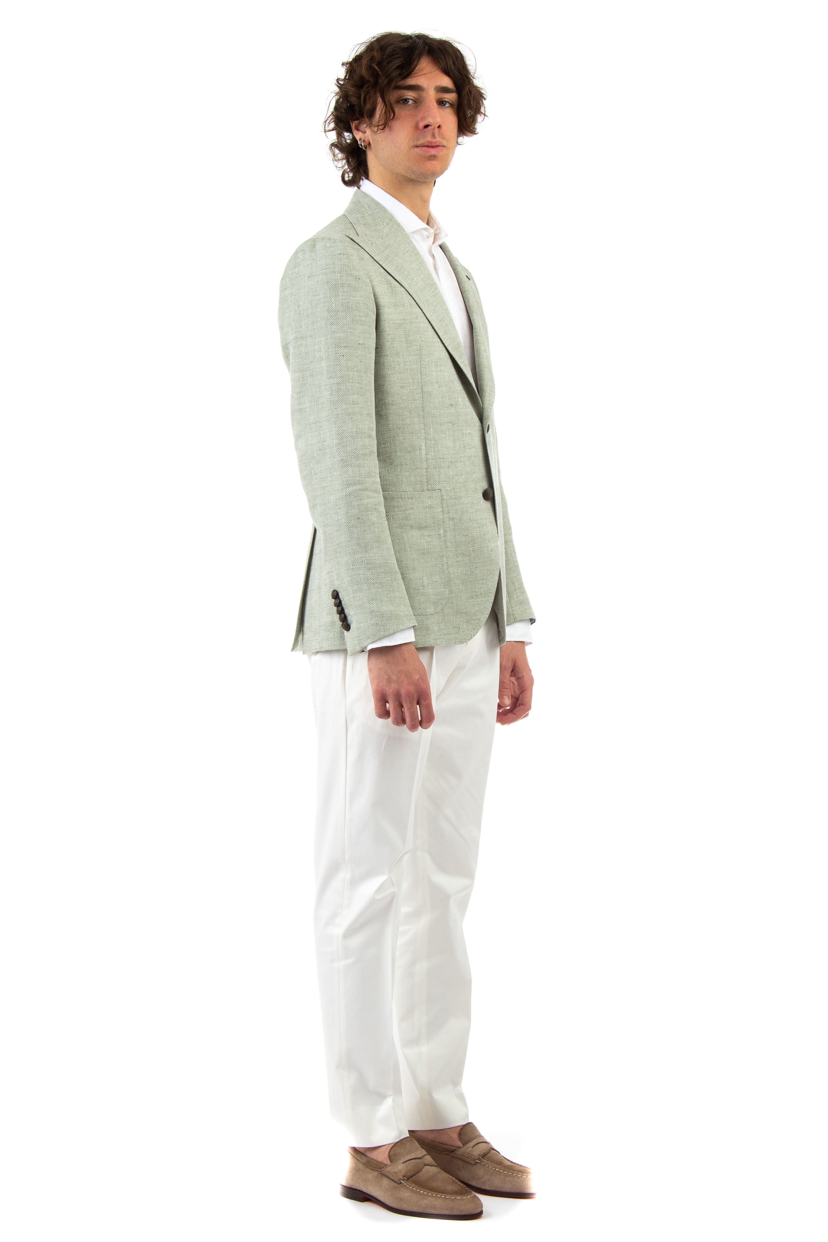 Herringbone jacket in linen-wool pino lerario line