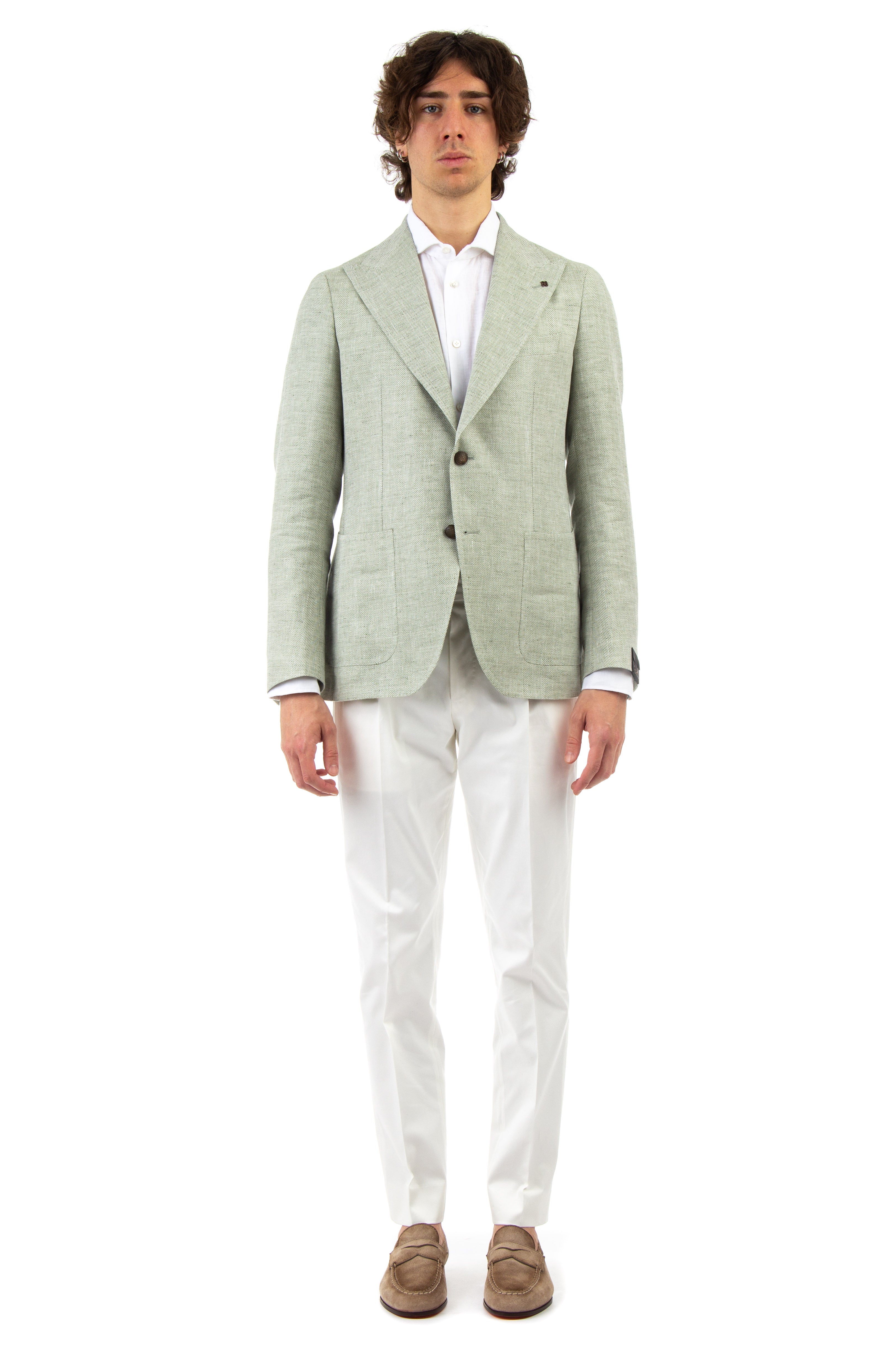 Herringbone jacket in linen-wool pino lerario line