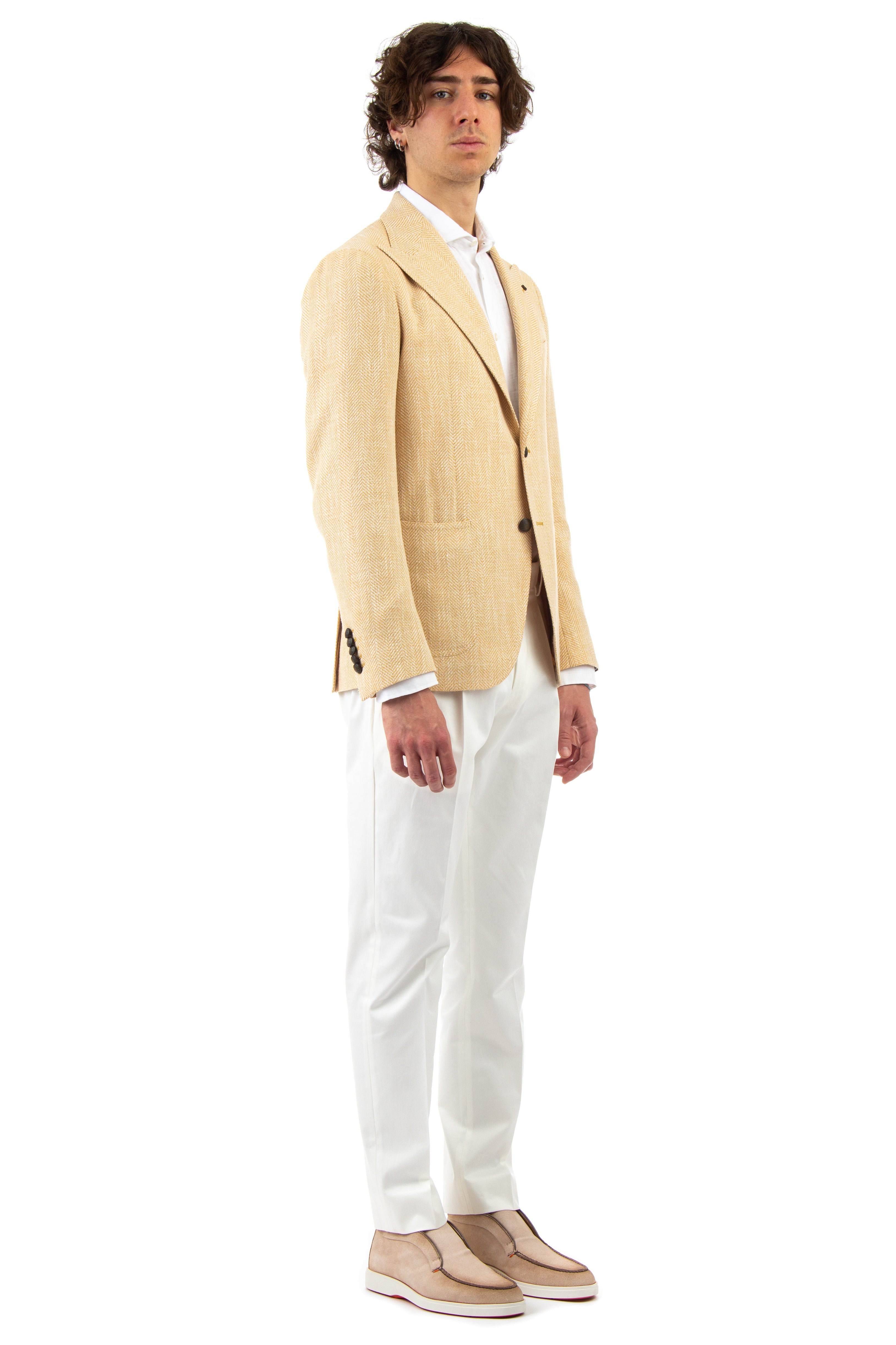 Herringbone jacket in wool-silk-cotton pino lerario line