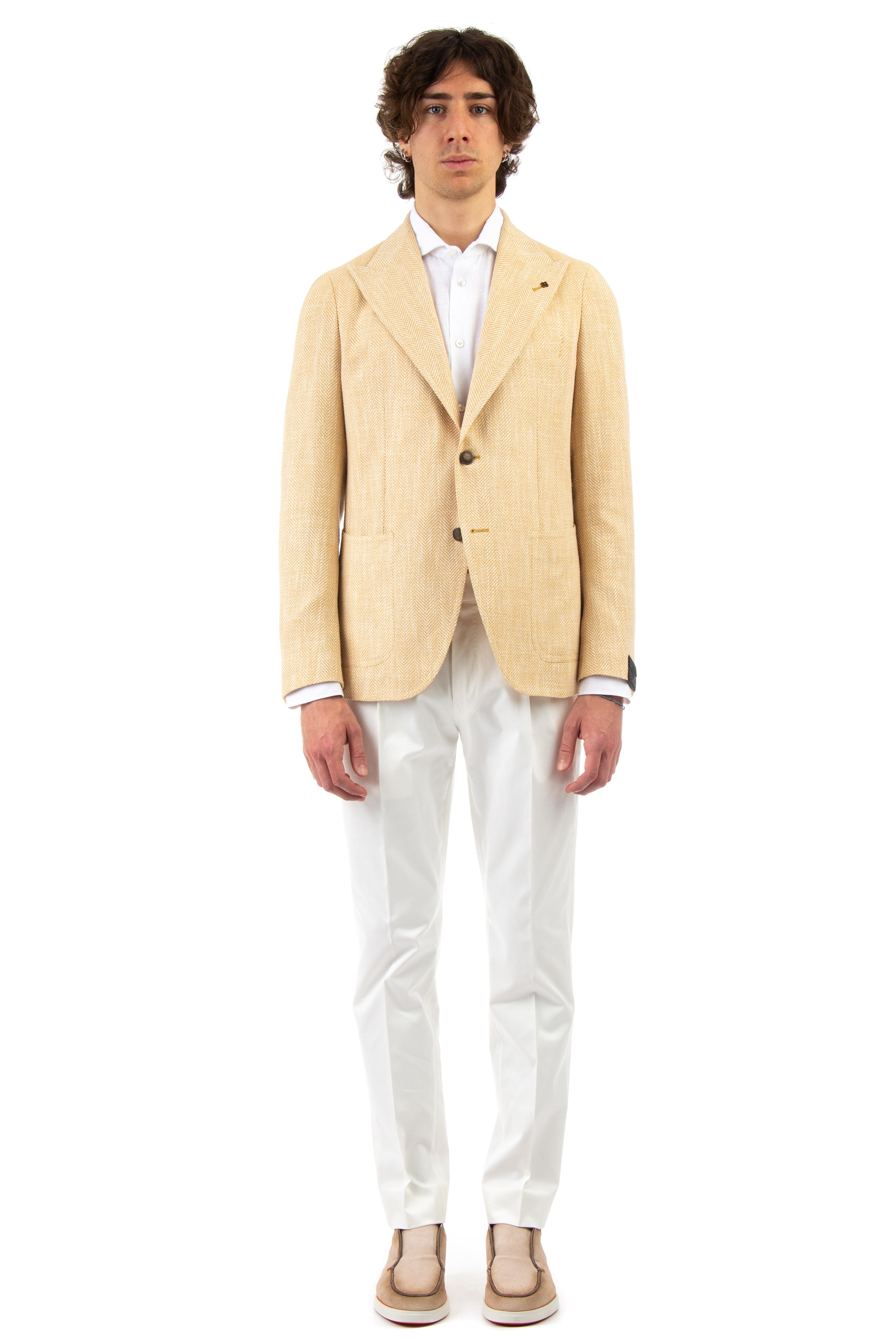 Herringbone jacket in wool-silk-cotton pino lerario line