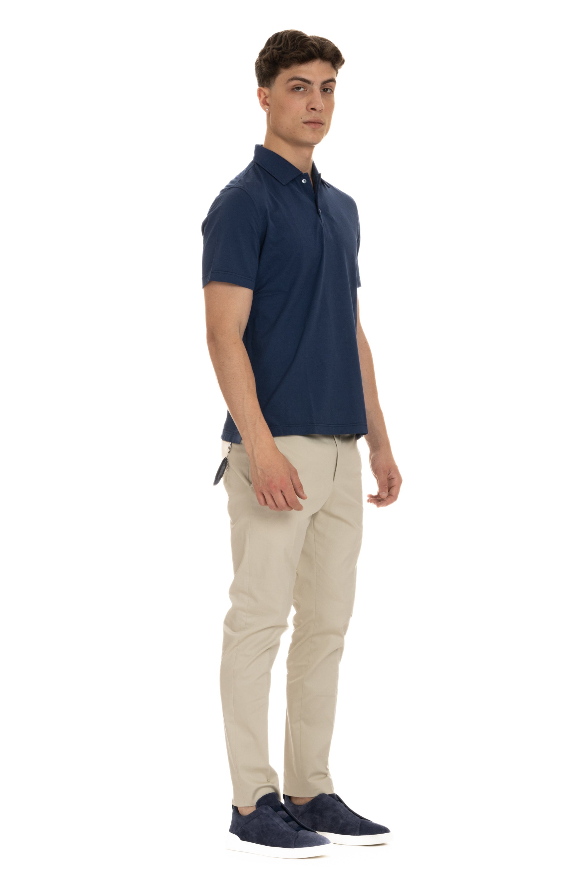 Cotton jersey polo shirt with placket collar