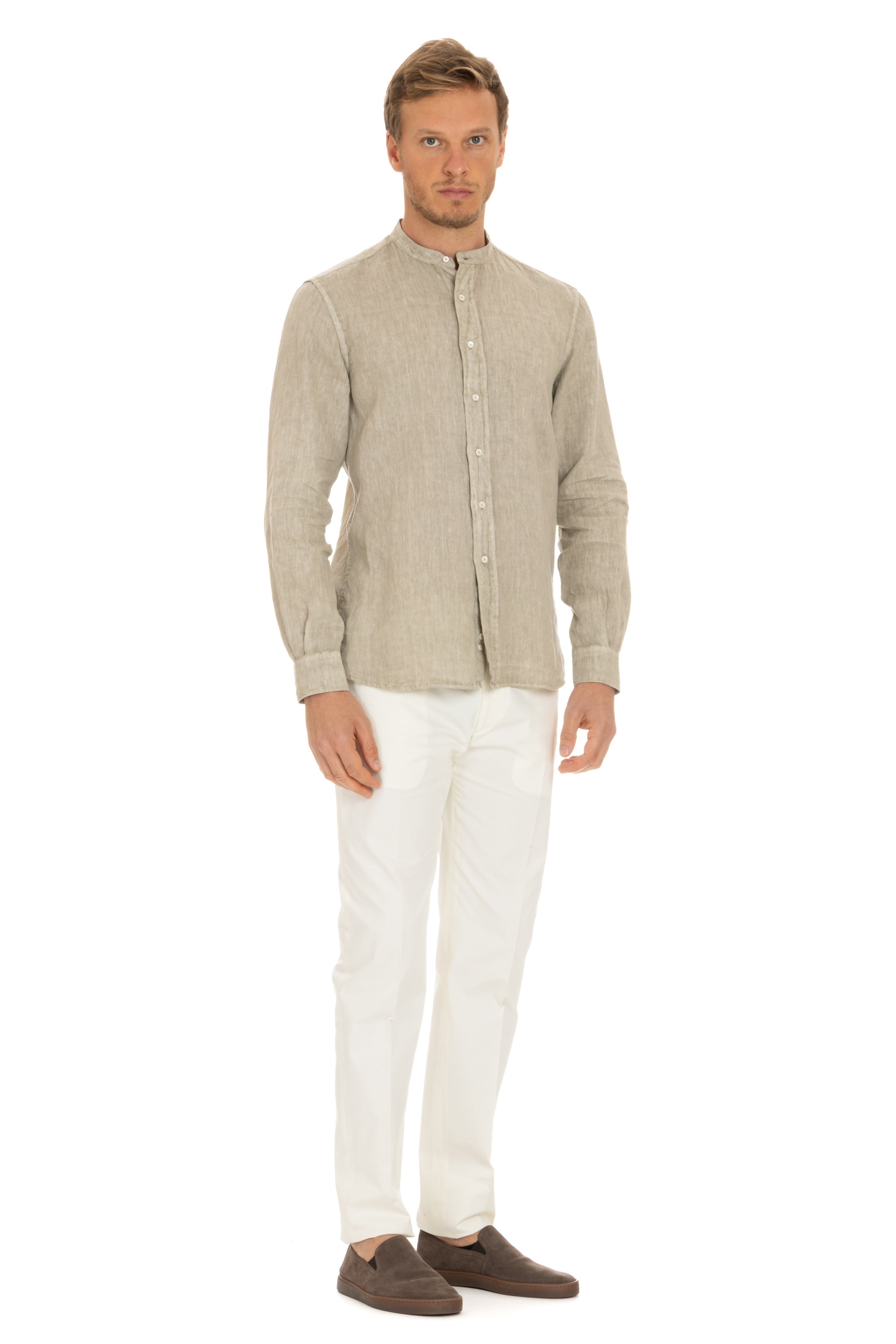 Mandarin collar linen shirt