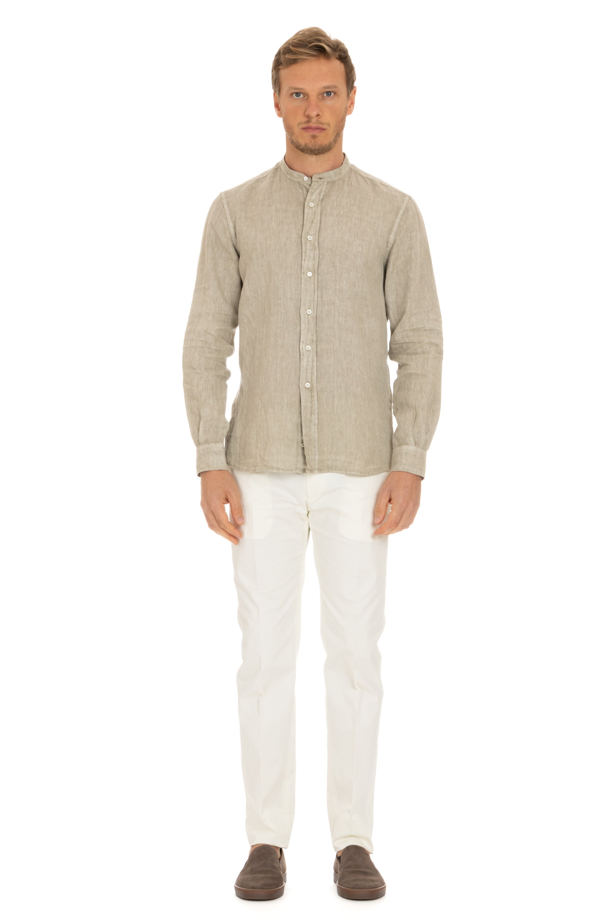 Mandarin collar linen shirt