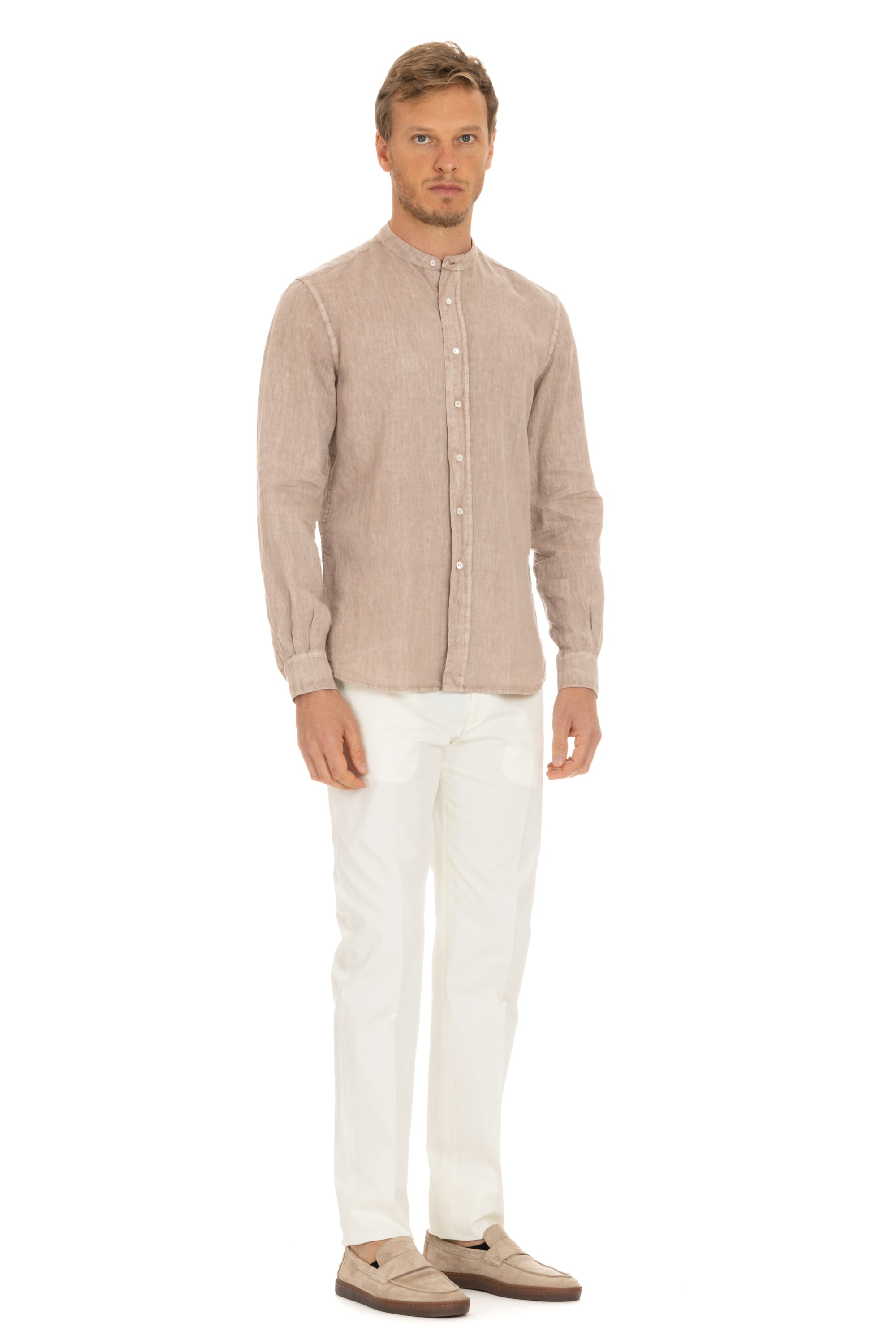 Mandarin collar linen shirt