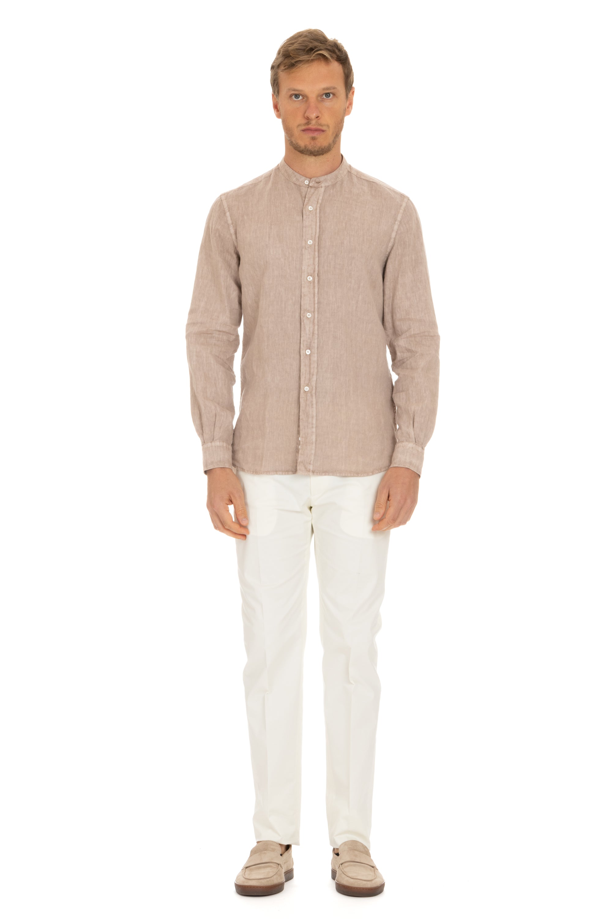 Mandarin collar linen shirt