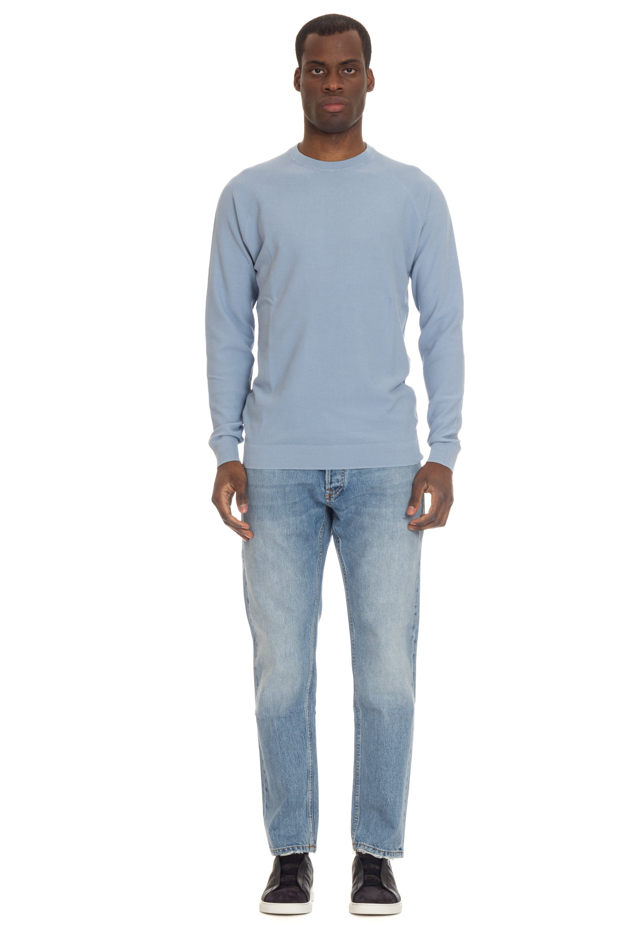 Crew-neck sweater in rice grain cotton