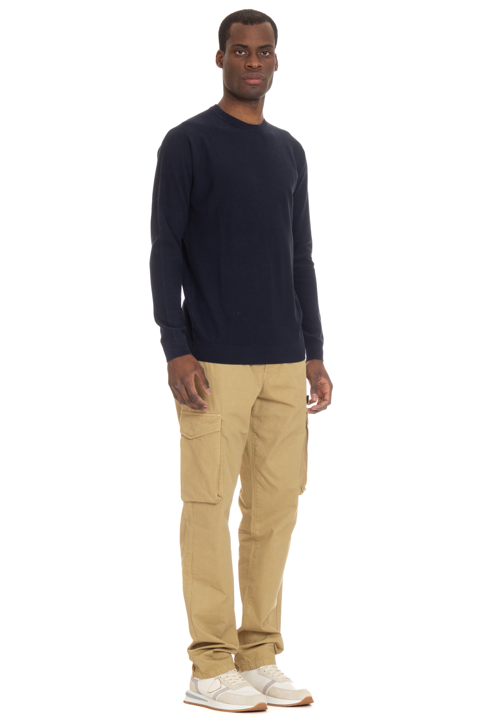 Crew-neck sweater in rice grain cotton