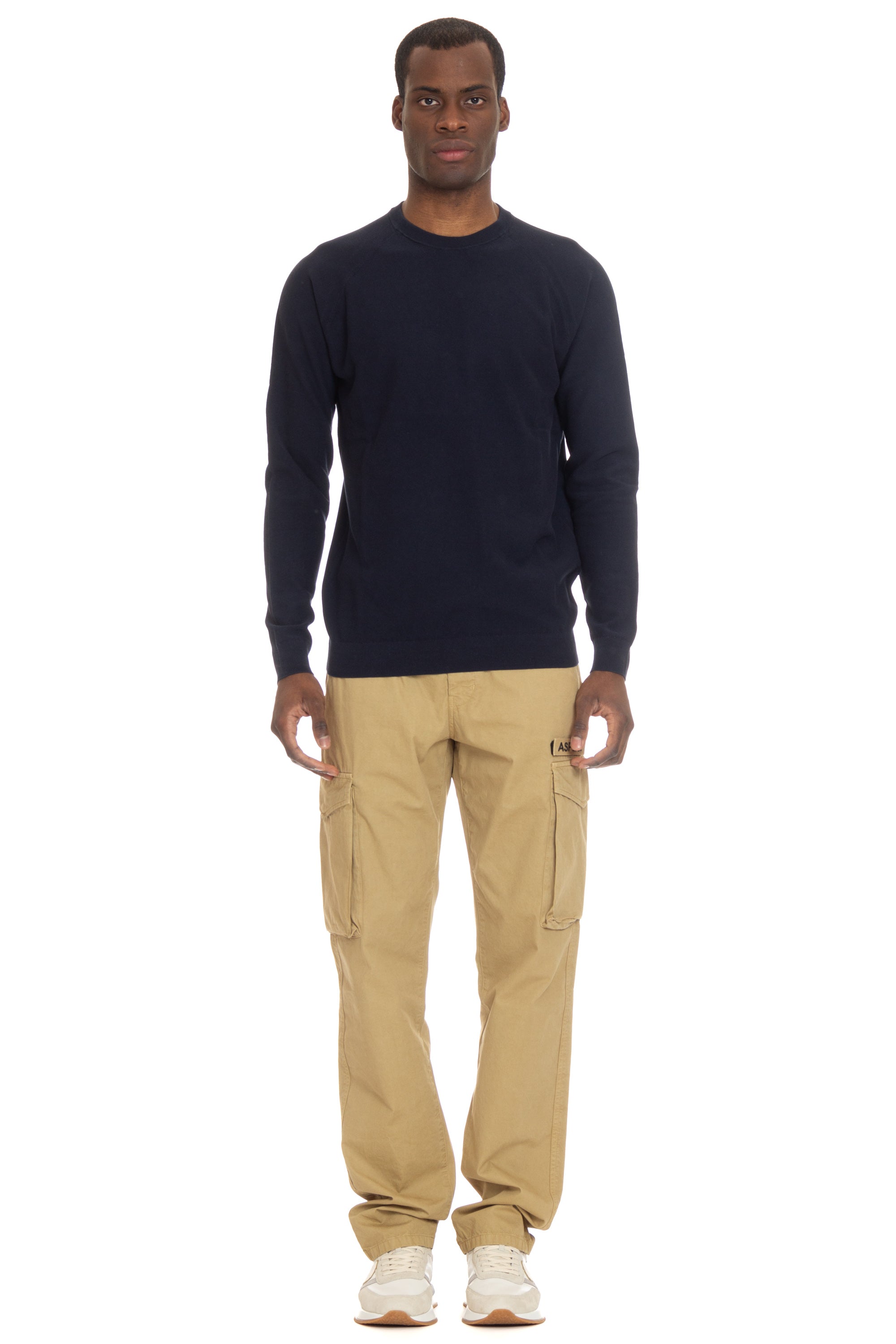 Crew-neck sweater in rice grain cotton