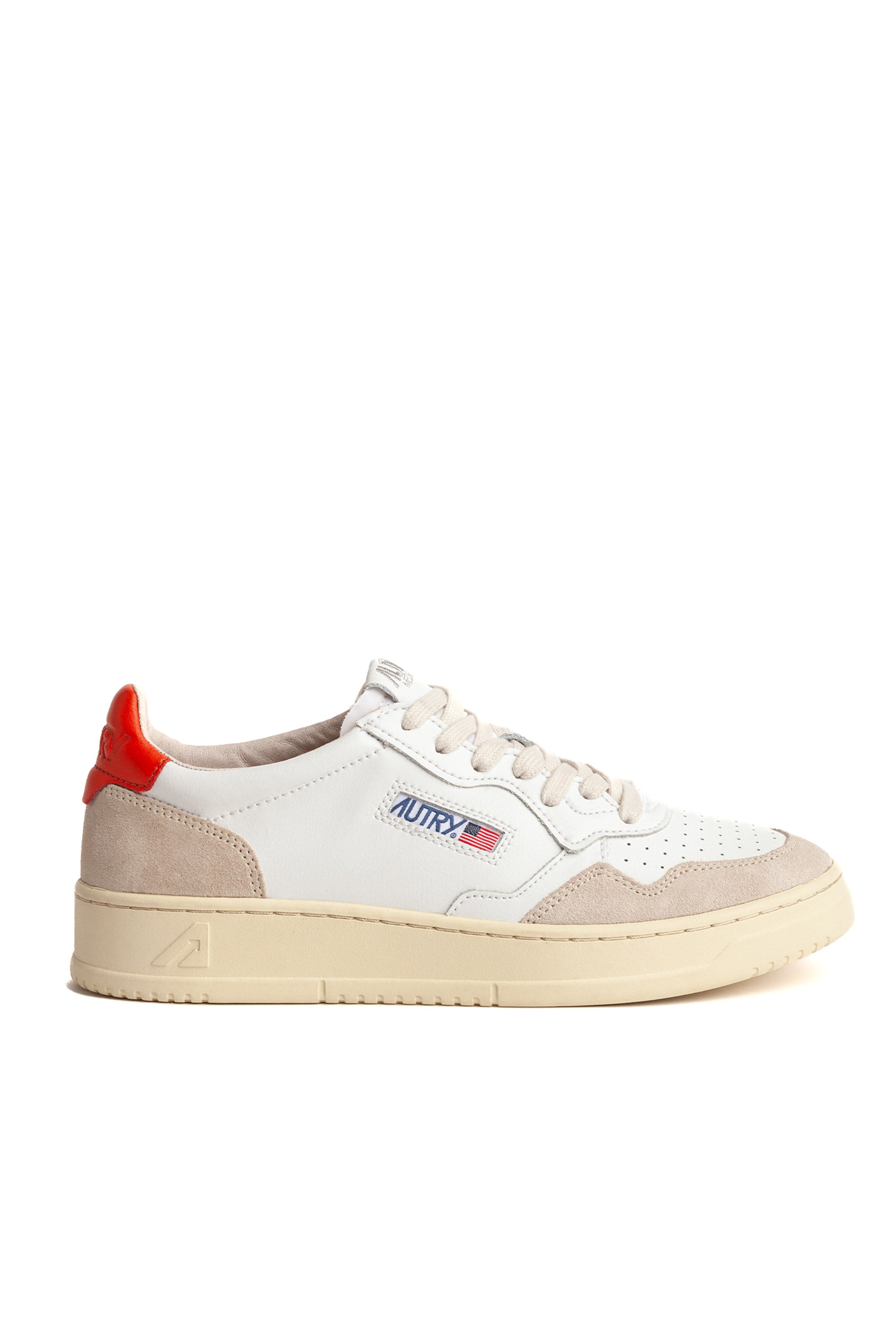 Bi-material medalist sneaker with orange heel tab