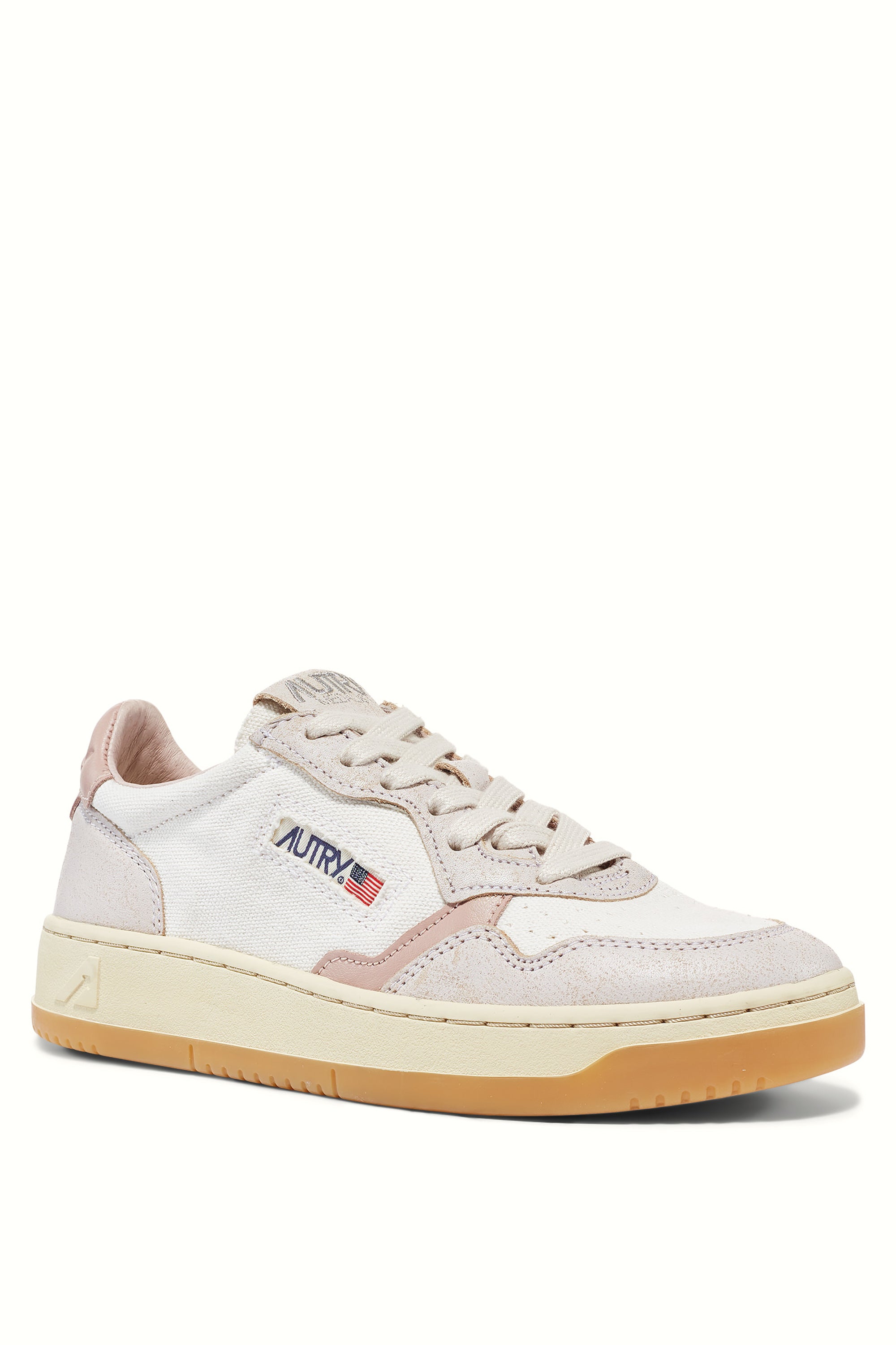 Medalist bi-material women's sneaker in canvas and leather