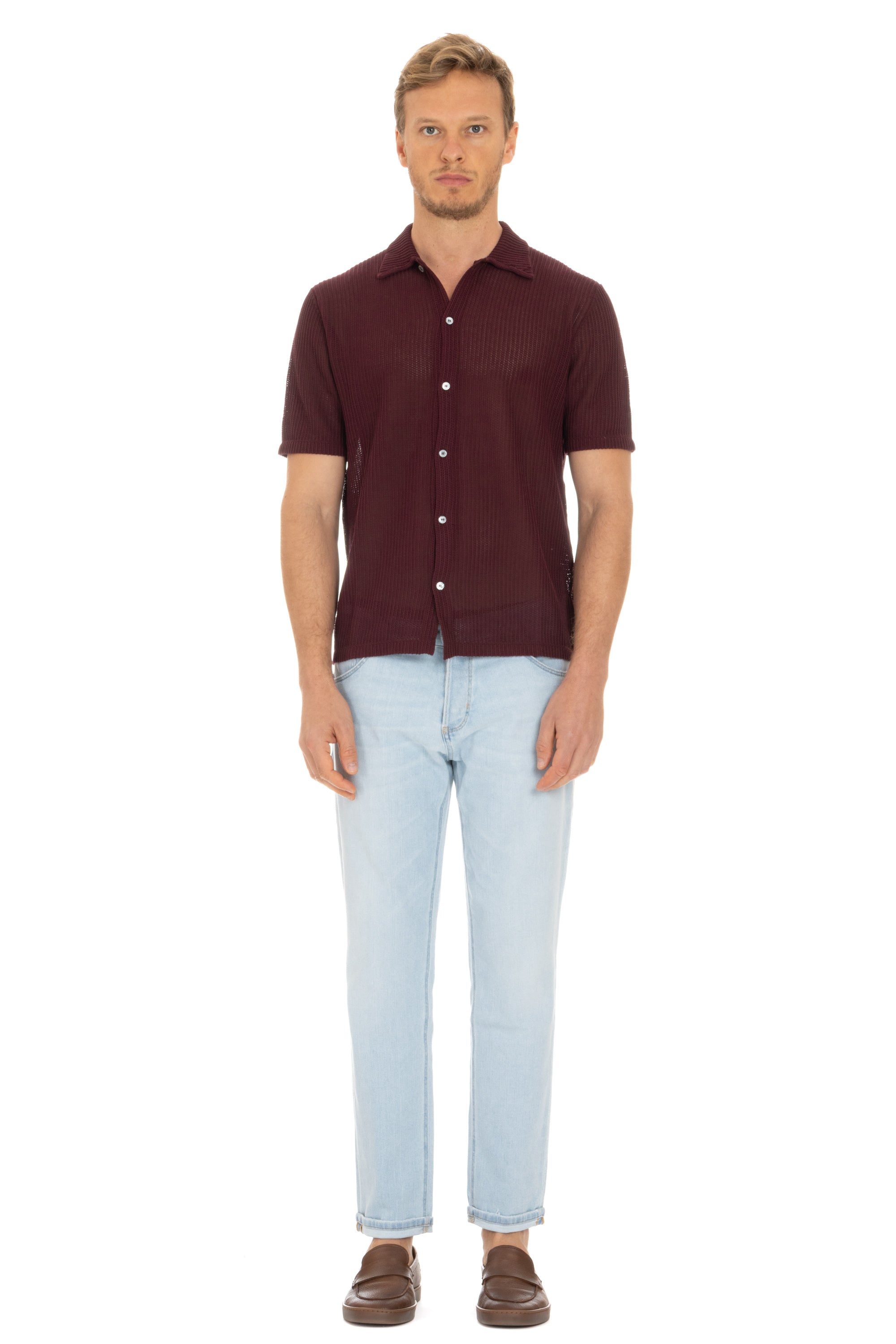 Polo-shirt in perforated cotton