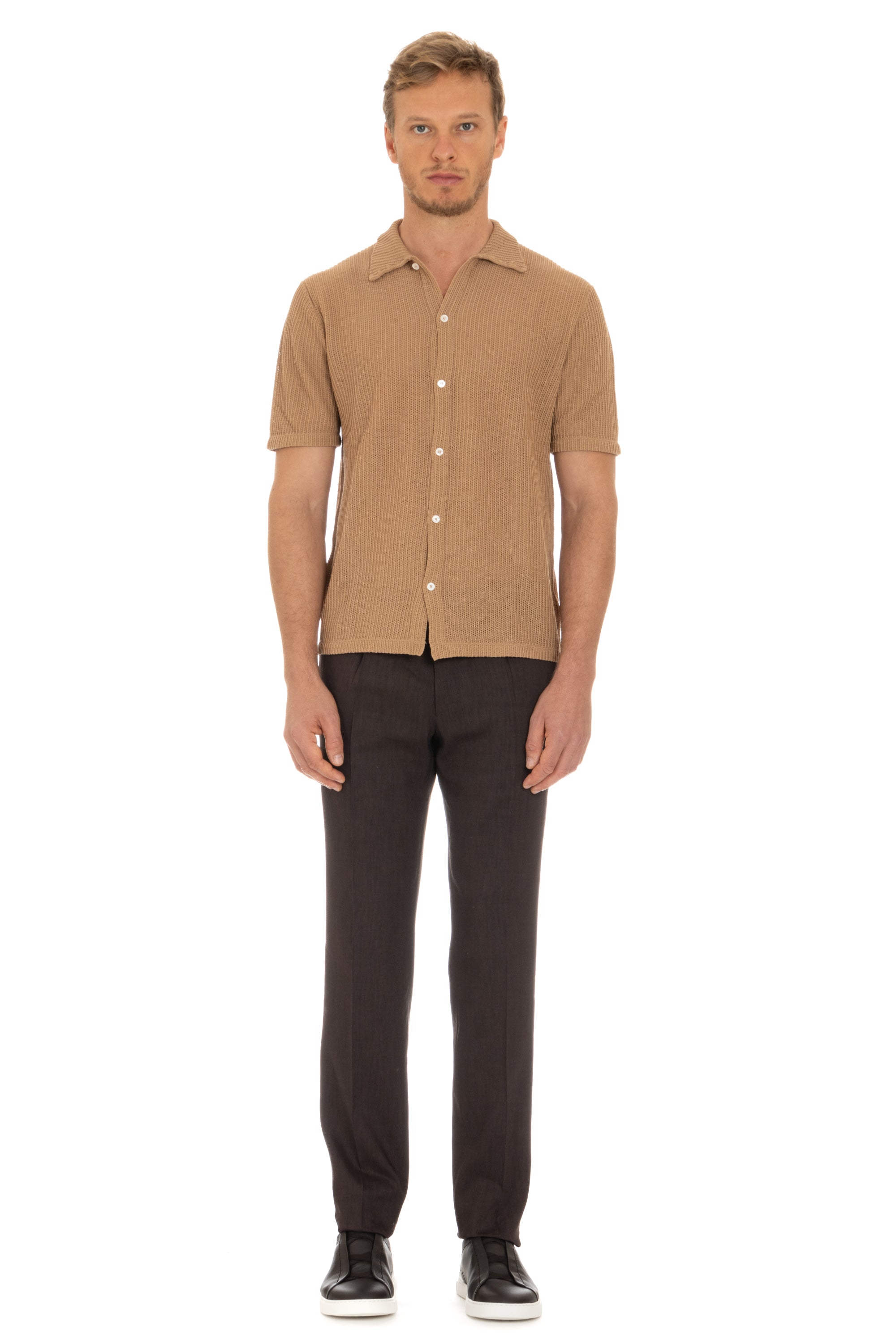 Polo-shirt in perforated cotton