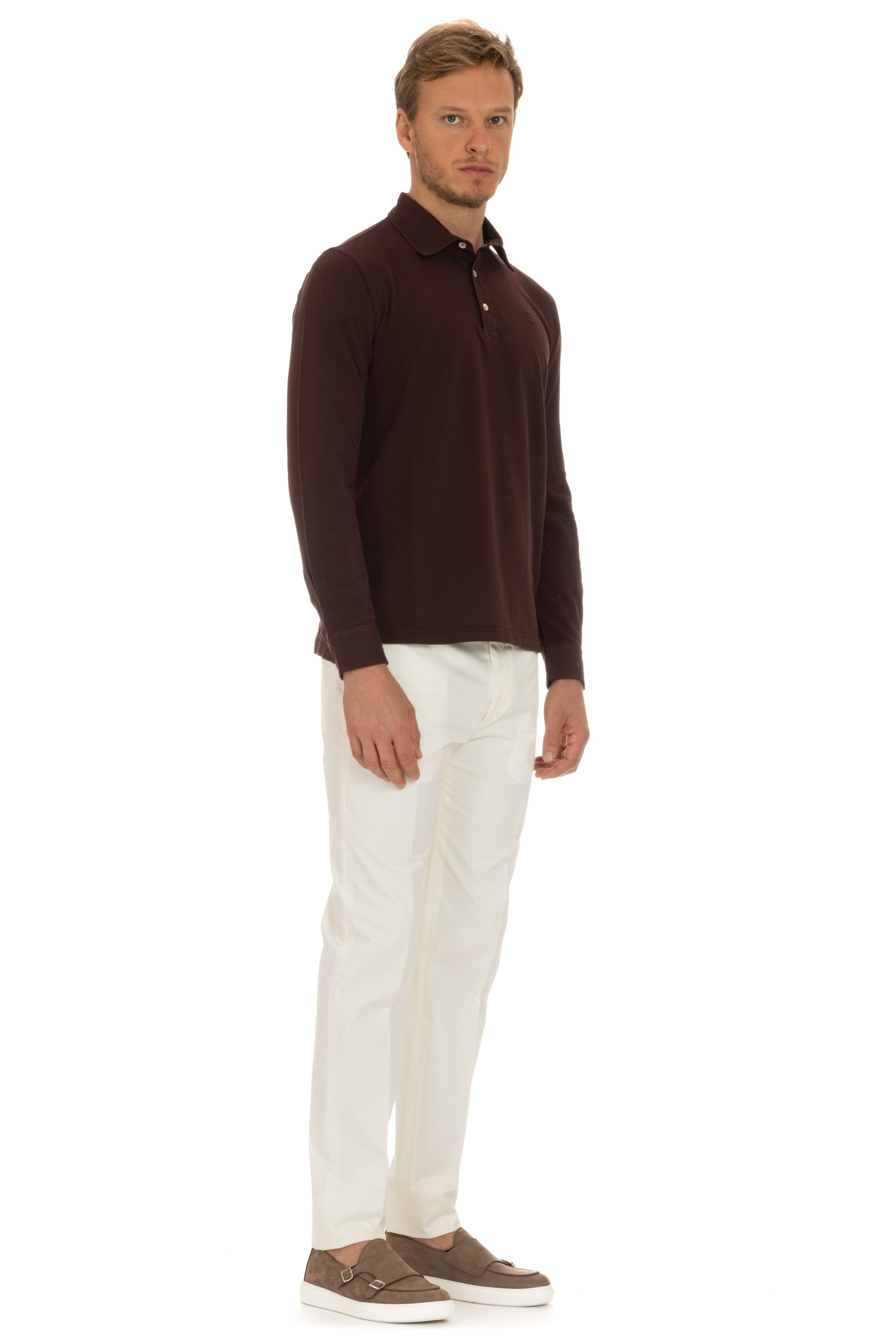 Long sleeve polo shirt in cotton pique