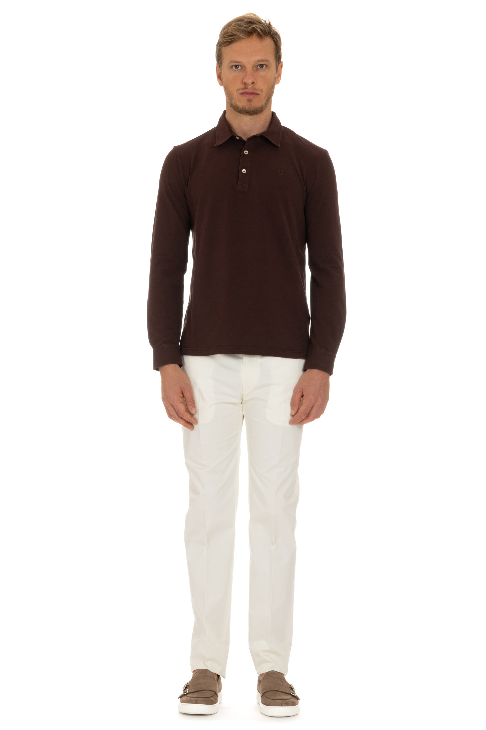 Long sleeve polo shirt in cotton pique