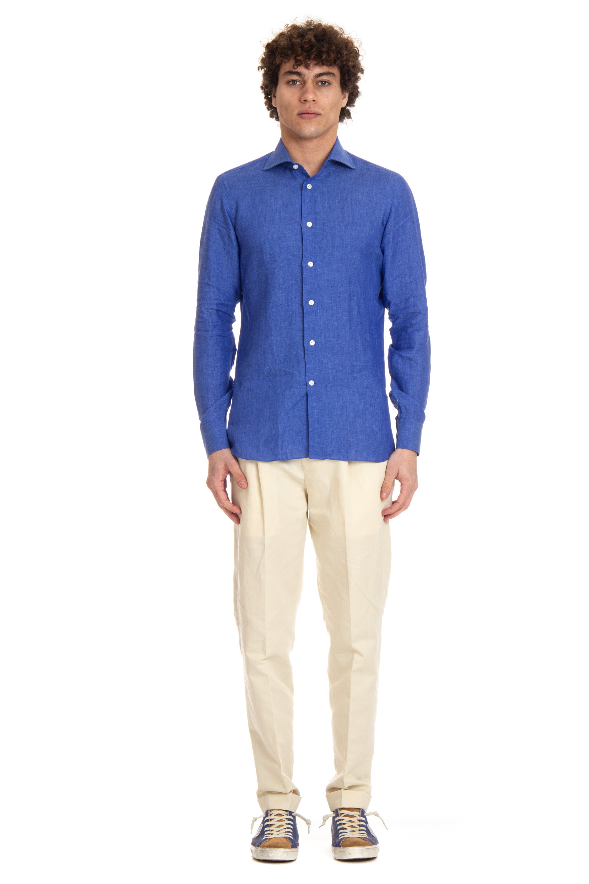 Solid color linen tailored shirt