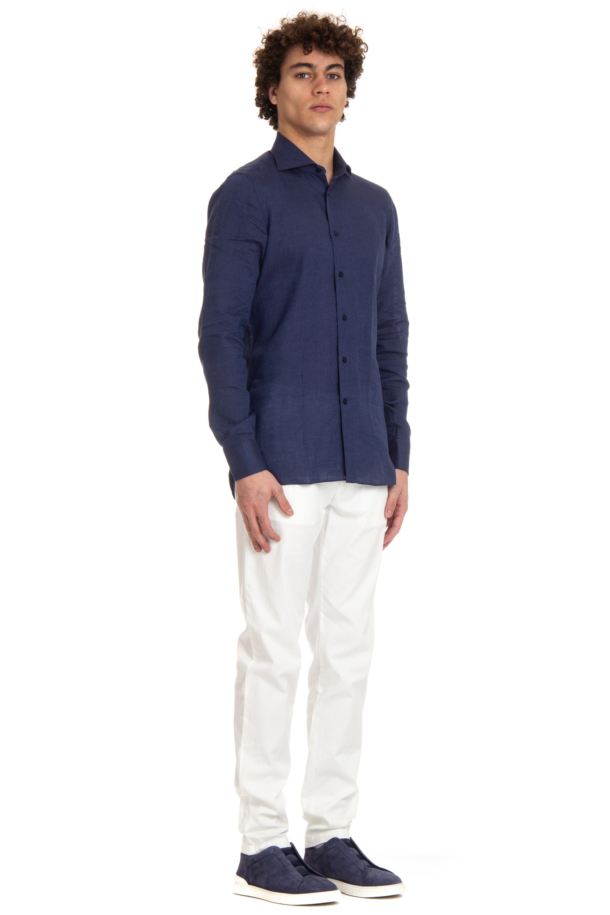 Solid color linen tailored shirt