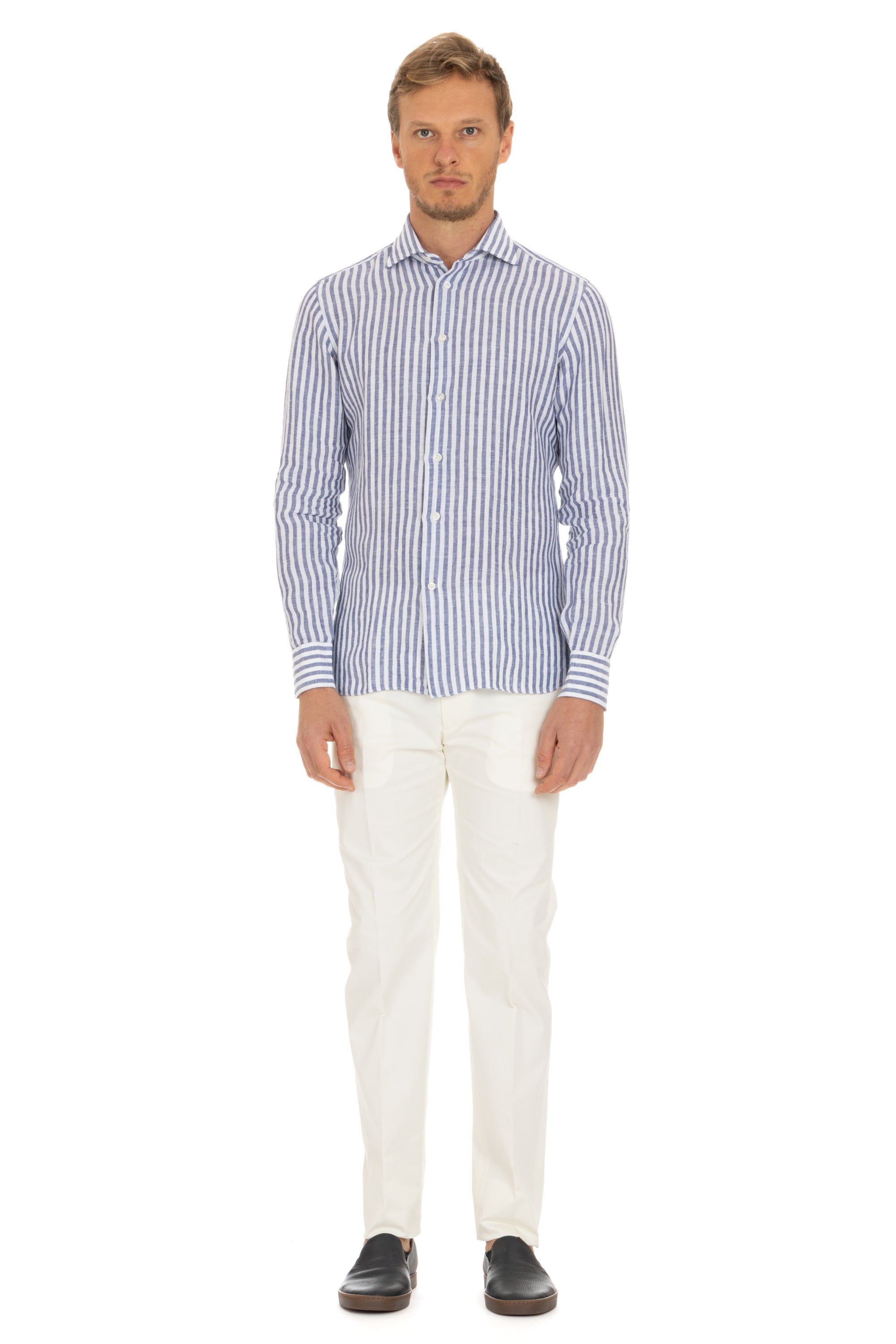 Tailored striped shirt in pure linen