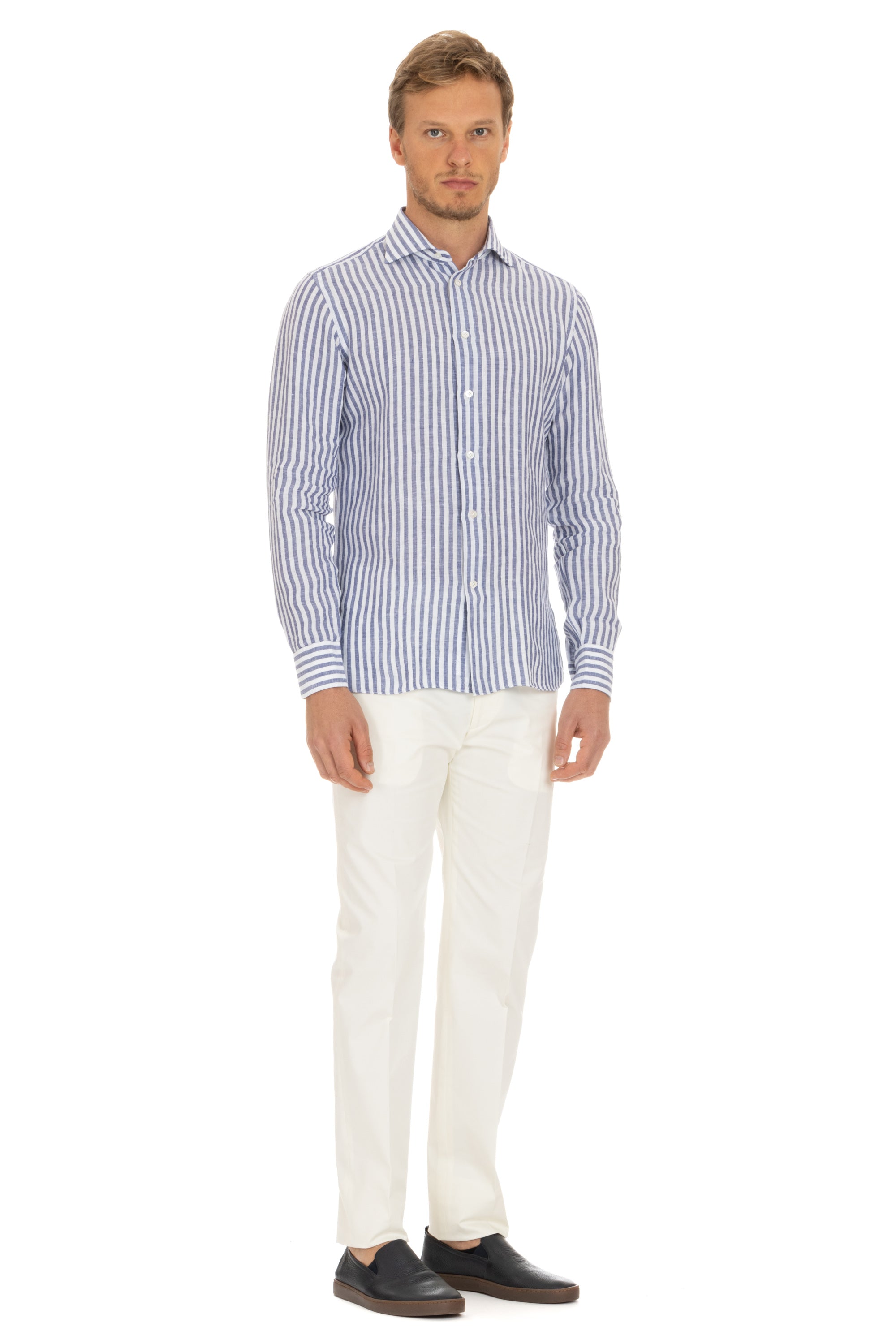 Tailored striped shirt in pure linen