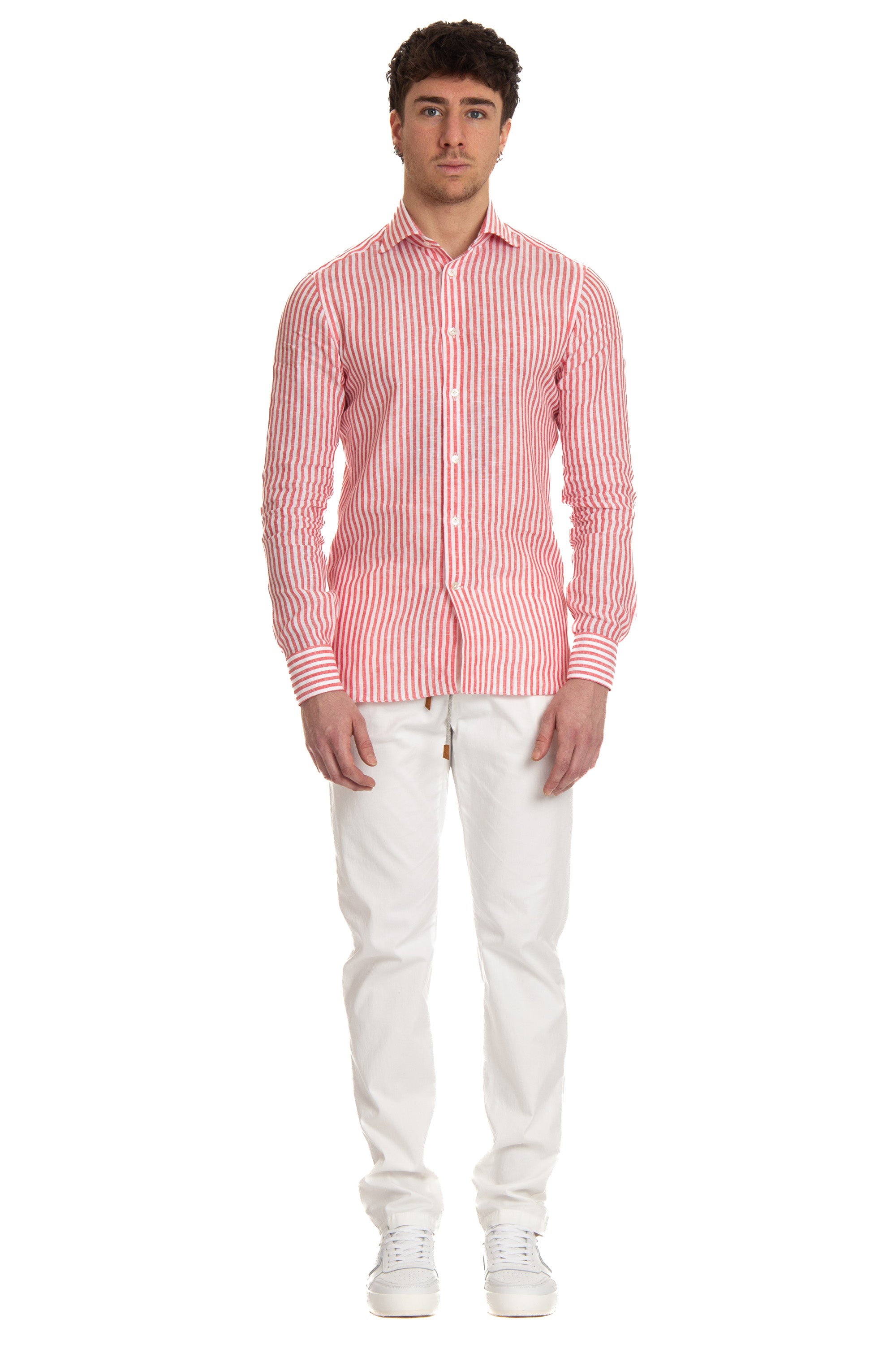 Tailored shirt in striped linen